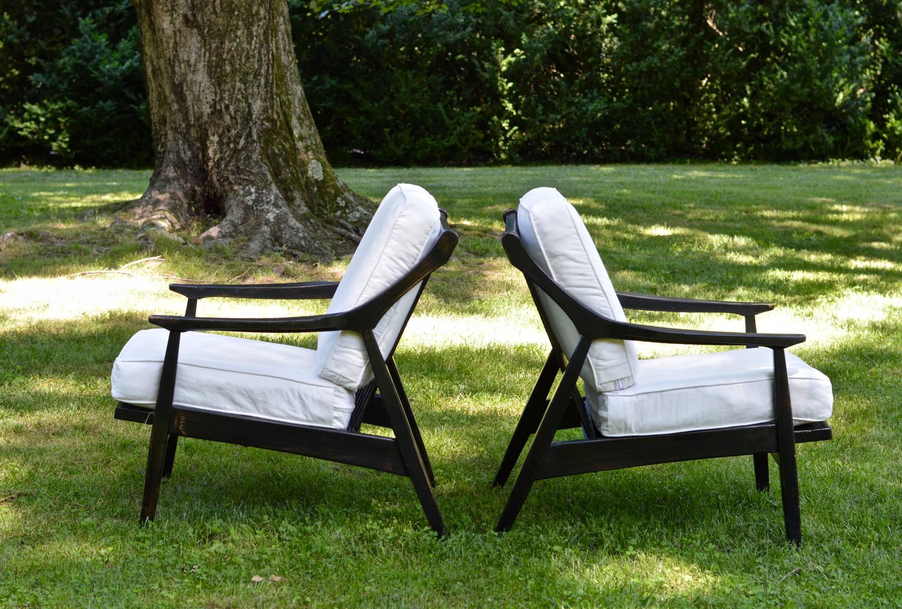 Danish Ebonized Lounge Chairs, a Pair