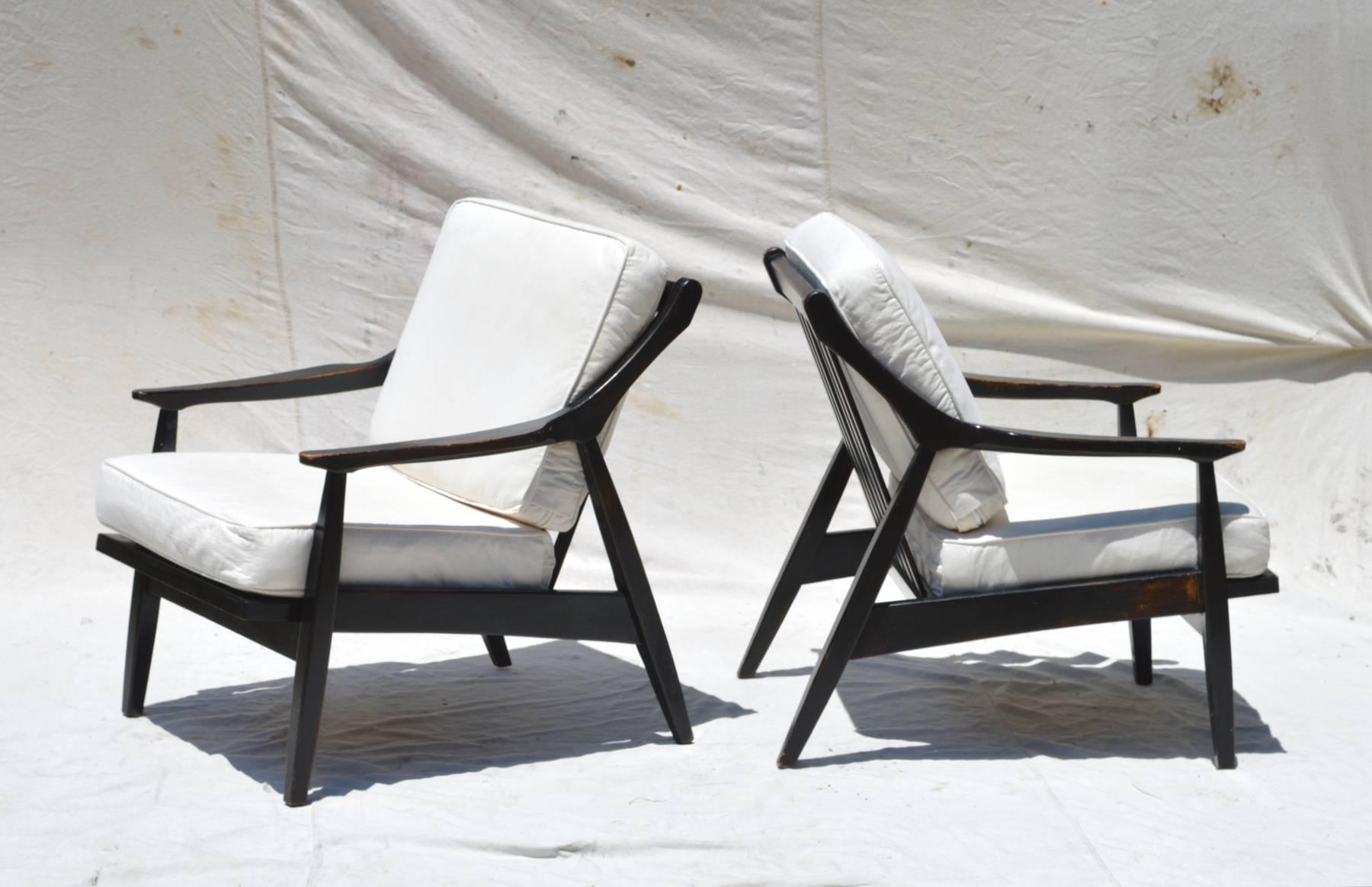 Scandinavian Modern Ebonized Lounge Chairs, a Pair