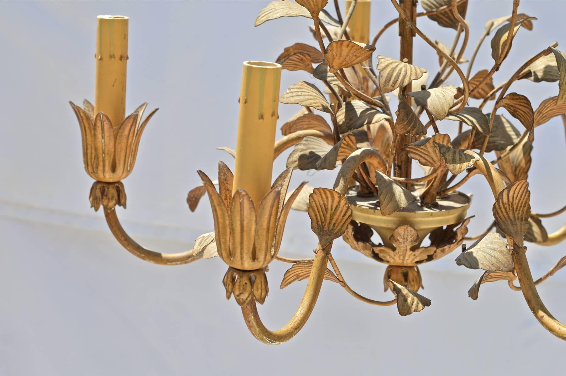 Five-Arm Tole' Painted Chandelier In Good Condition In Charlottesville, VA