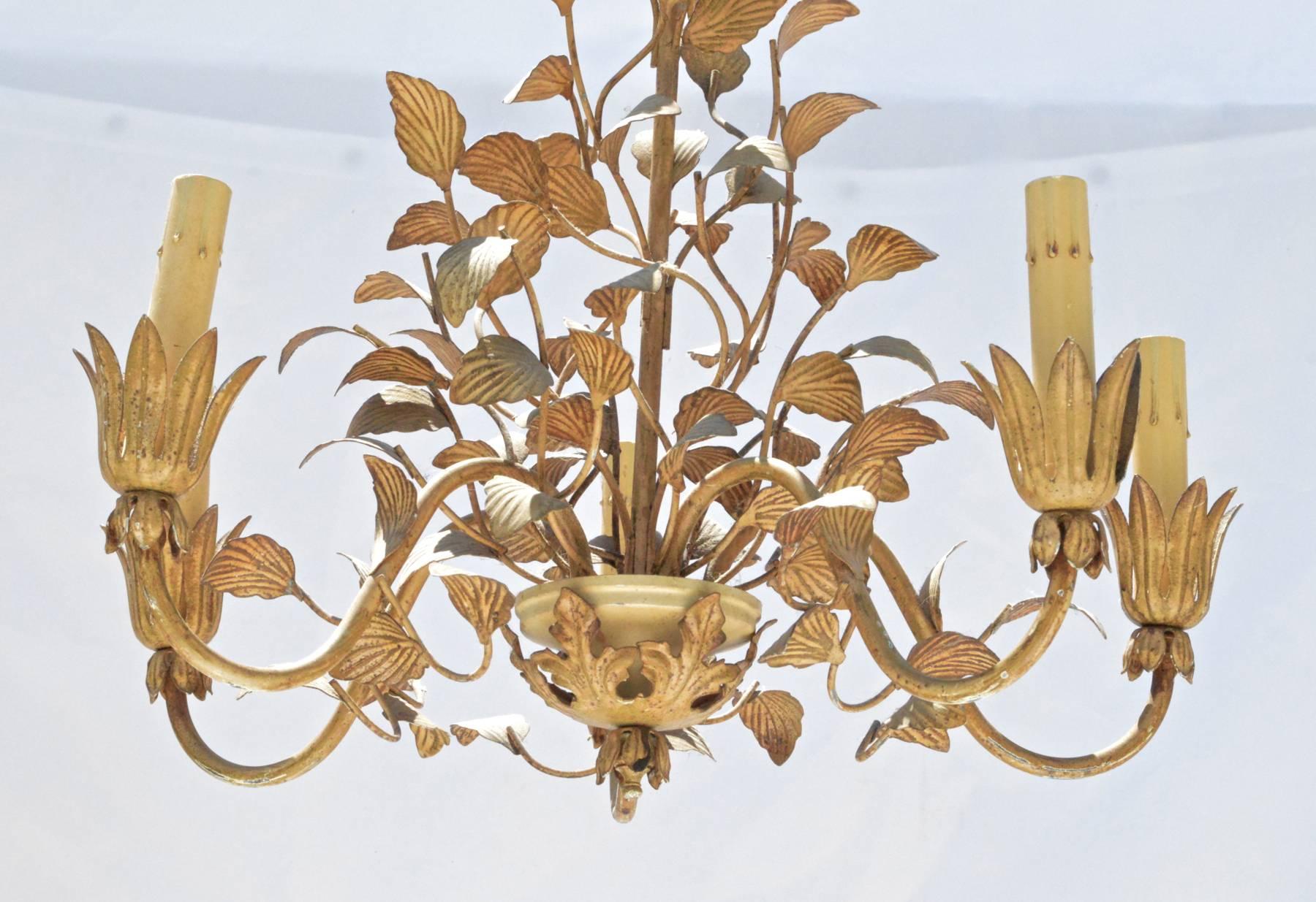Hollywood Regency Five-Arm Tole' Painted Chandelier