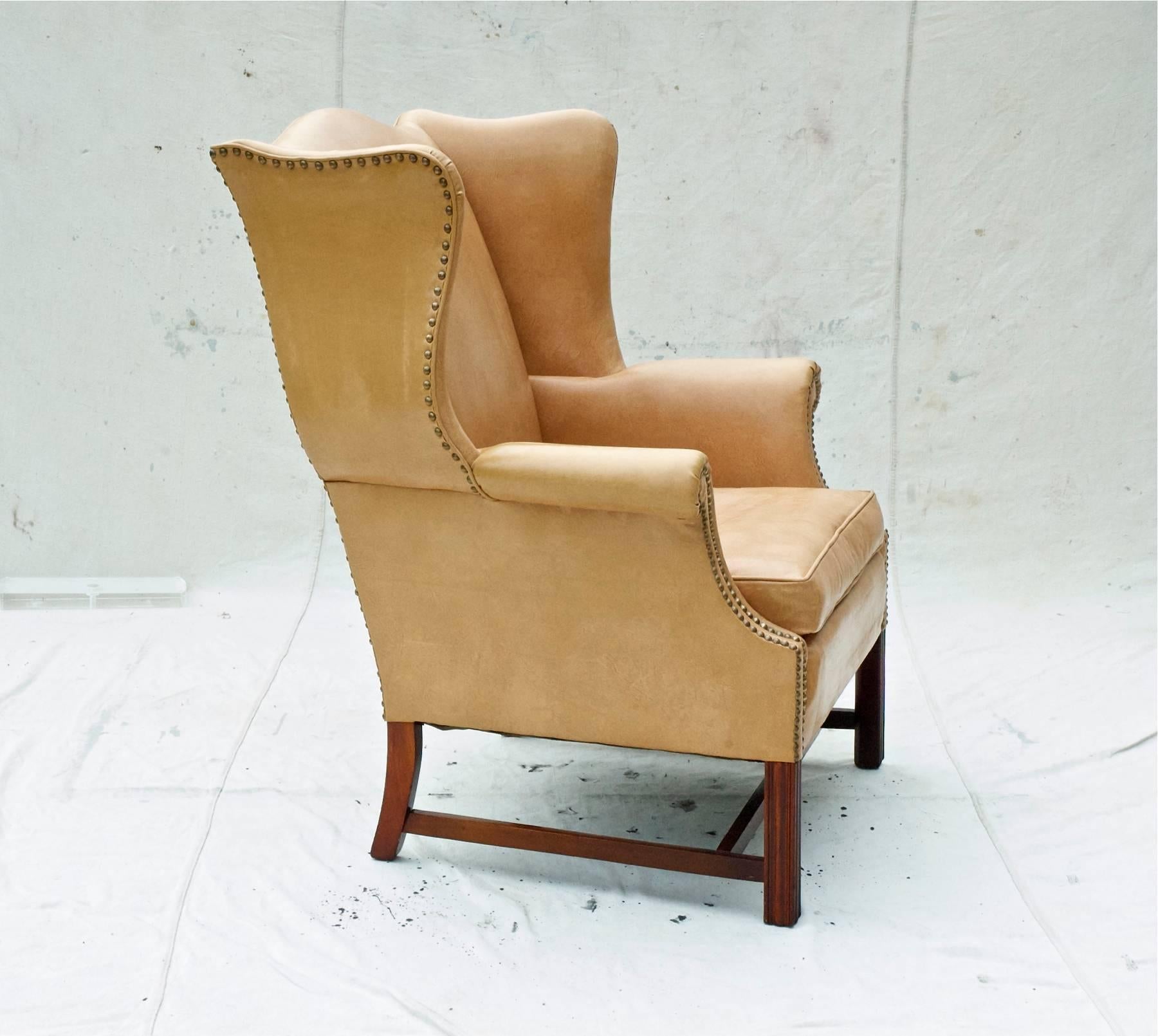 American Wingback Chair in Leather and Nailhead Trim
