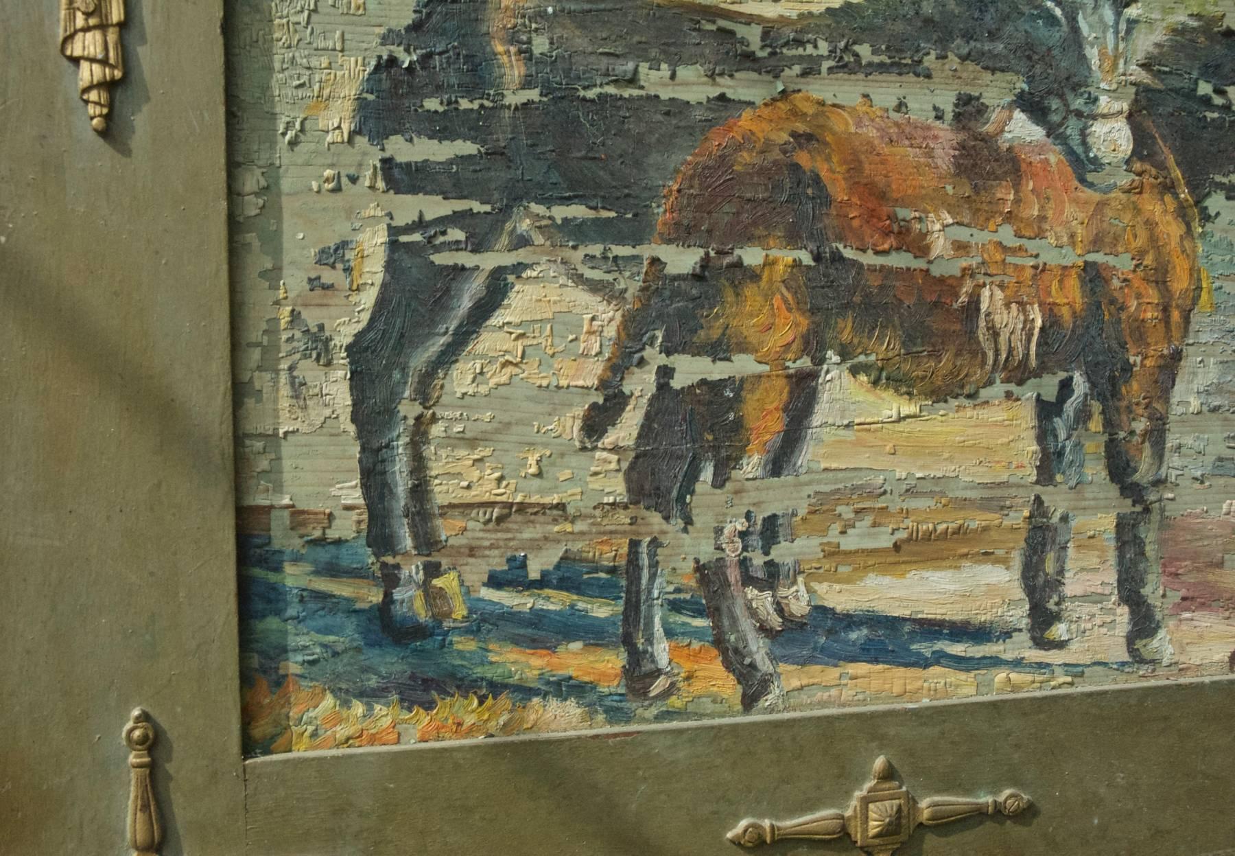 Unknown Folk Art Painting of Donkeys