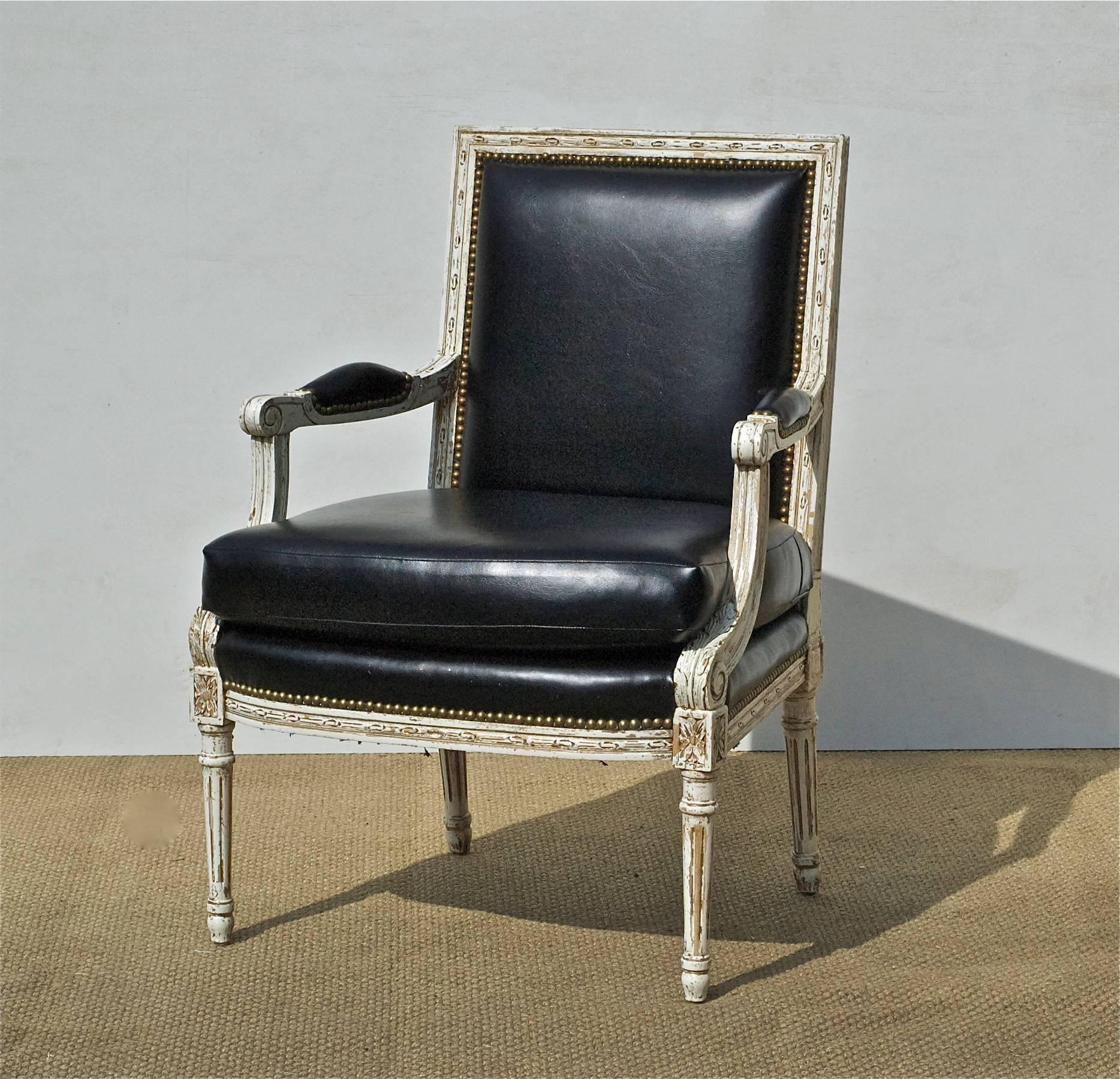American Vintage Louis XVI Style Armchairs in Black and White