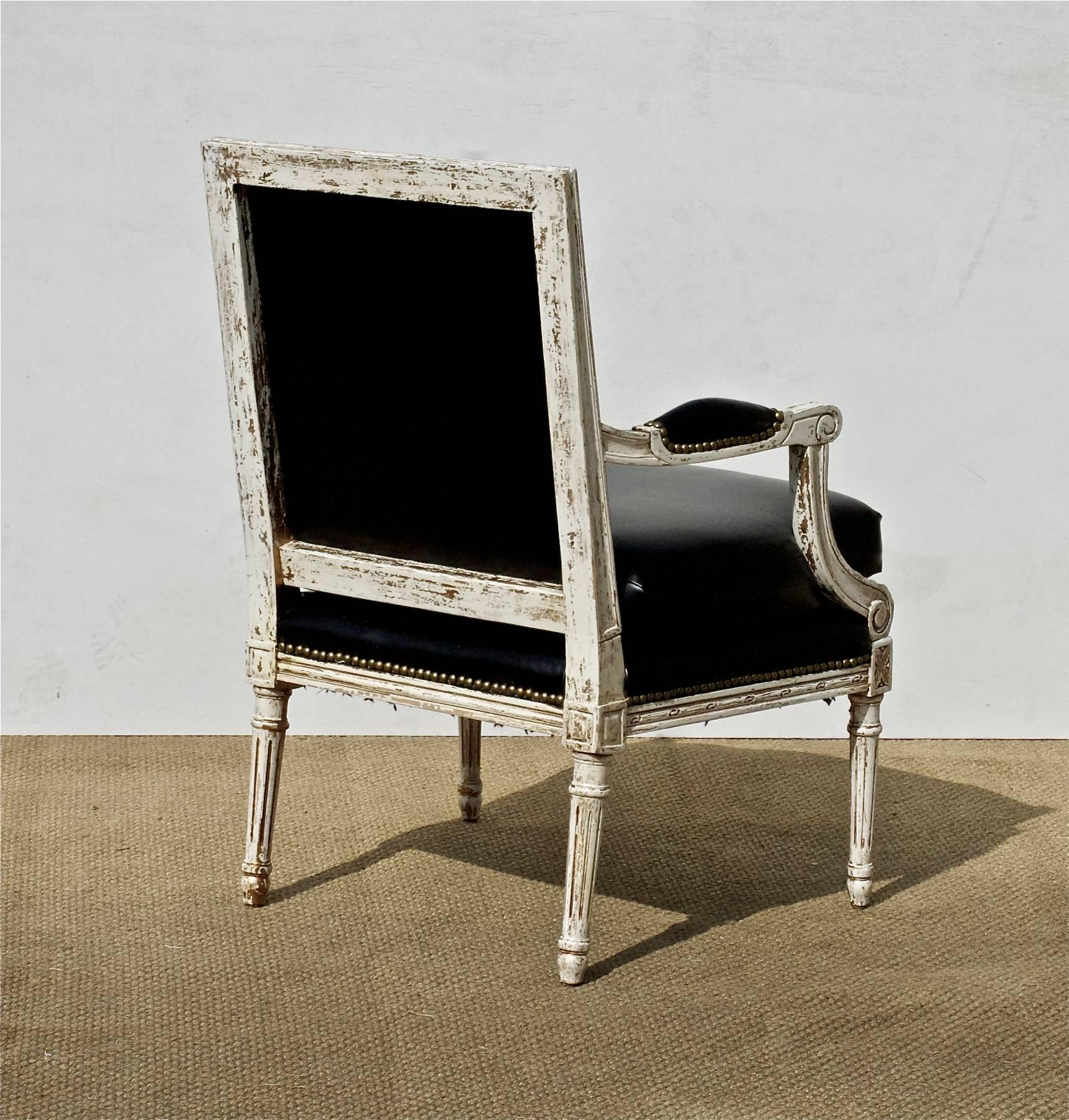 Wood Vintage Louis XVI Style Armchairs in Black and White