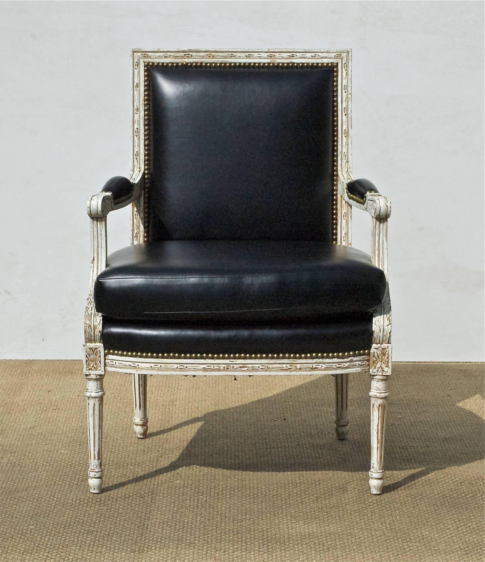 Vintage Louis XVI Style Armchairs in Black and White In Good Condition In Charlottesville, VA