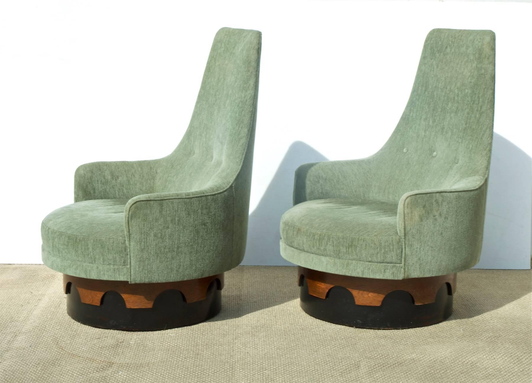 20th Century Adrian Pearsall High Back Swivel Chairs, a Pair For Sale