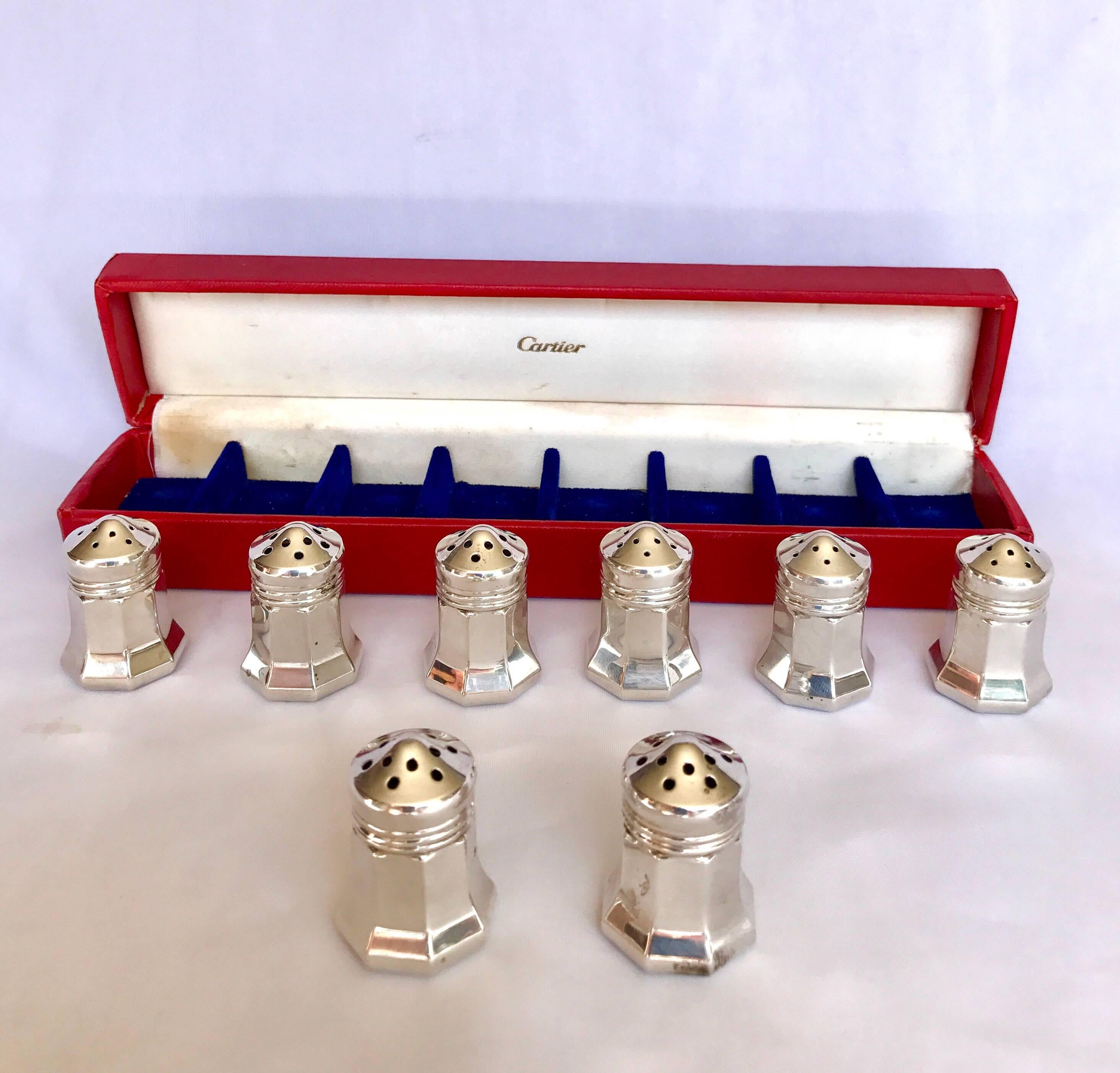 French Cartier Sterling Silver Salts, Set of Eight