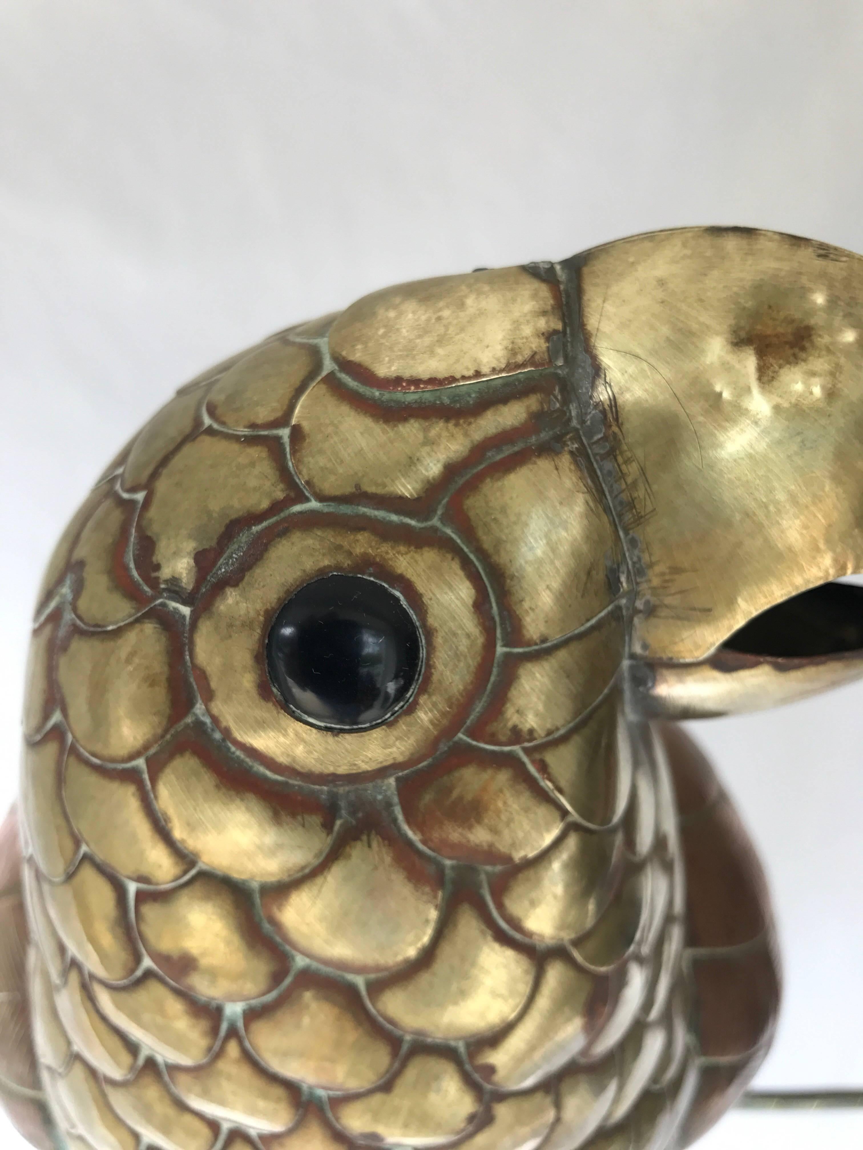 Mid-Century Modern Sergio Bustamante Parrot of Brass and Copper