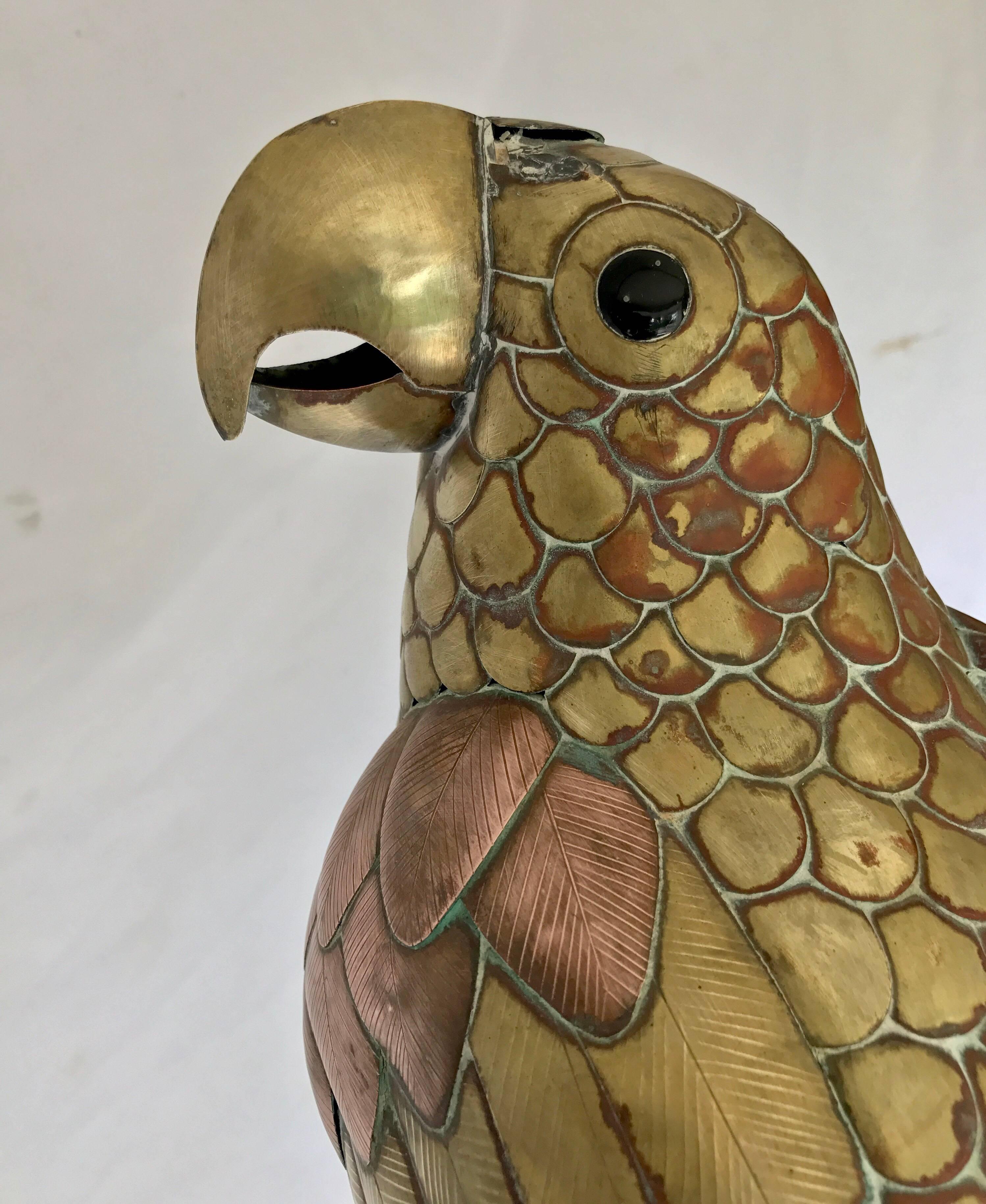 Hammered Sergio Bustamante Parrot of Brass and Copper