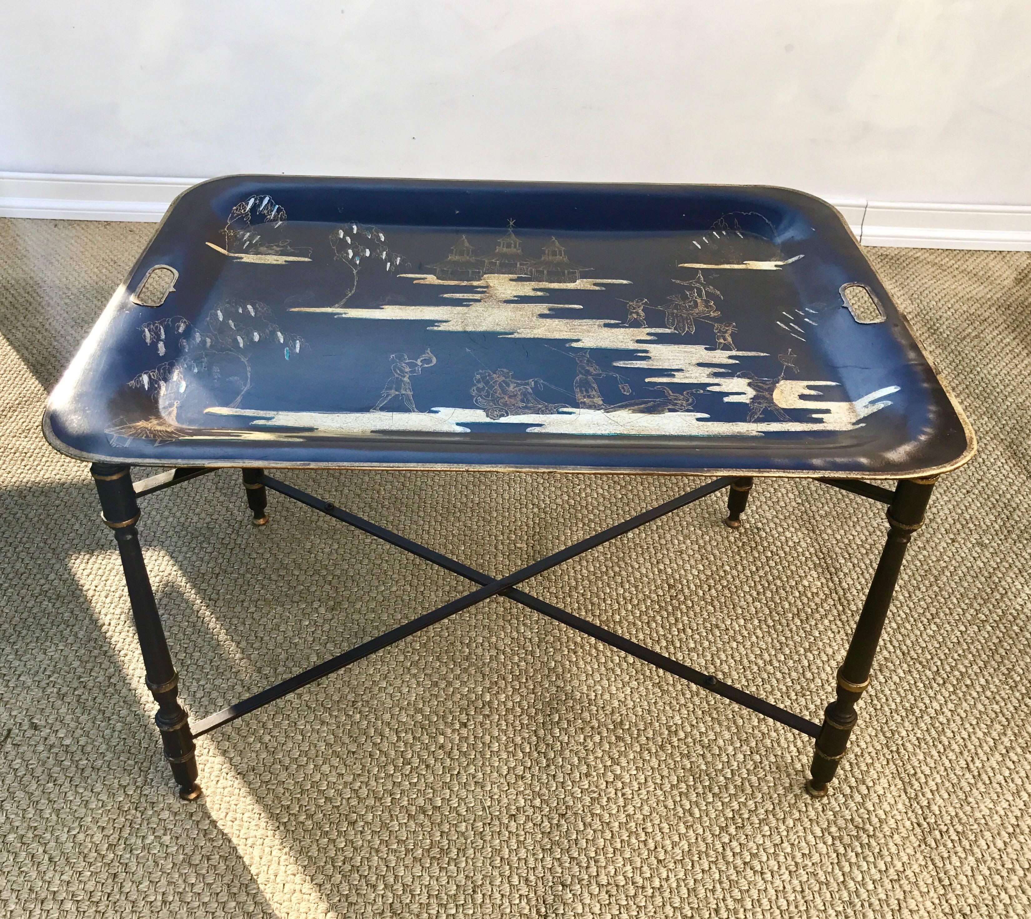 Chinoiserie Italian Tole Painted Tray Coffee Table