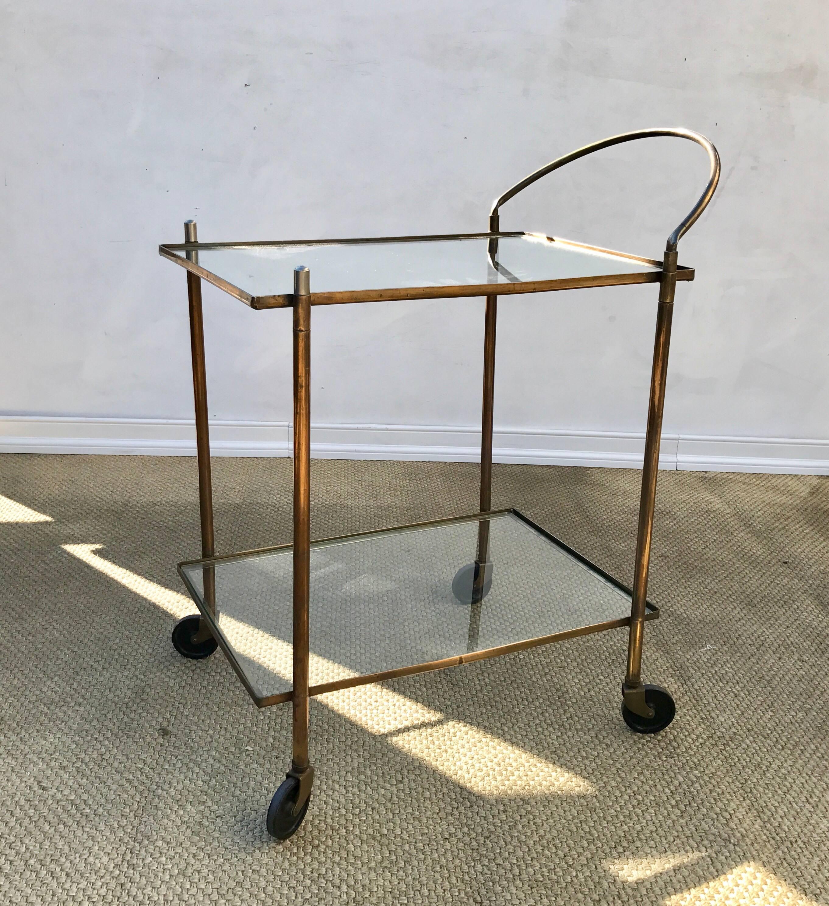 Hollywood Regency Vintage Brass Copper Bar Cart For Sale