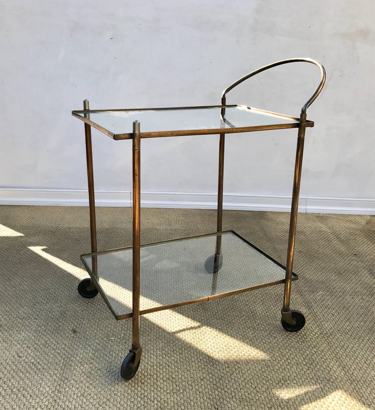 Vintage Brass Copper Bar Cart For Sale at 1stDibs