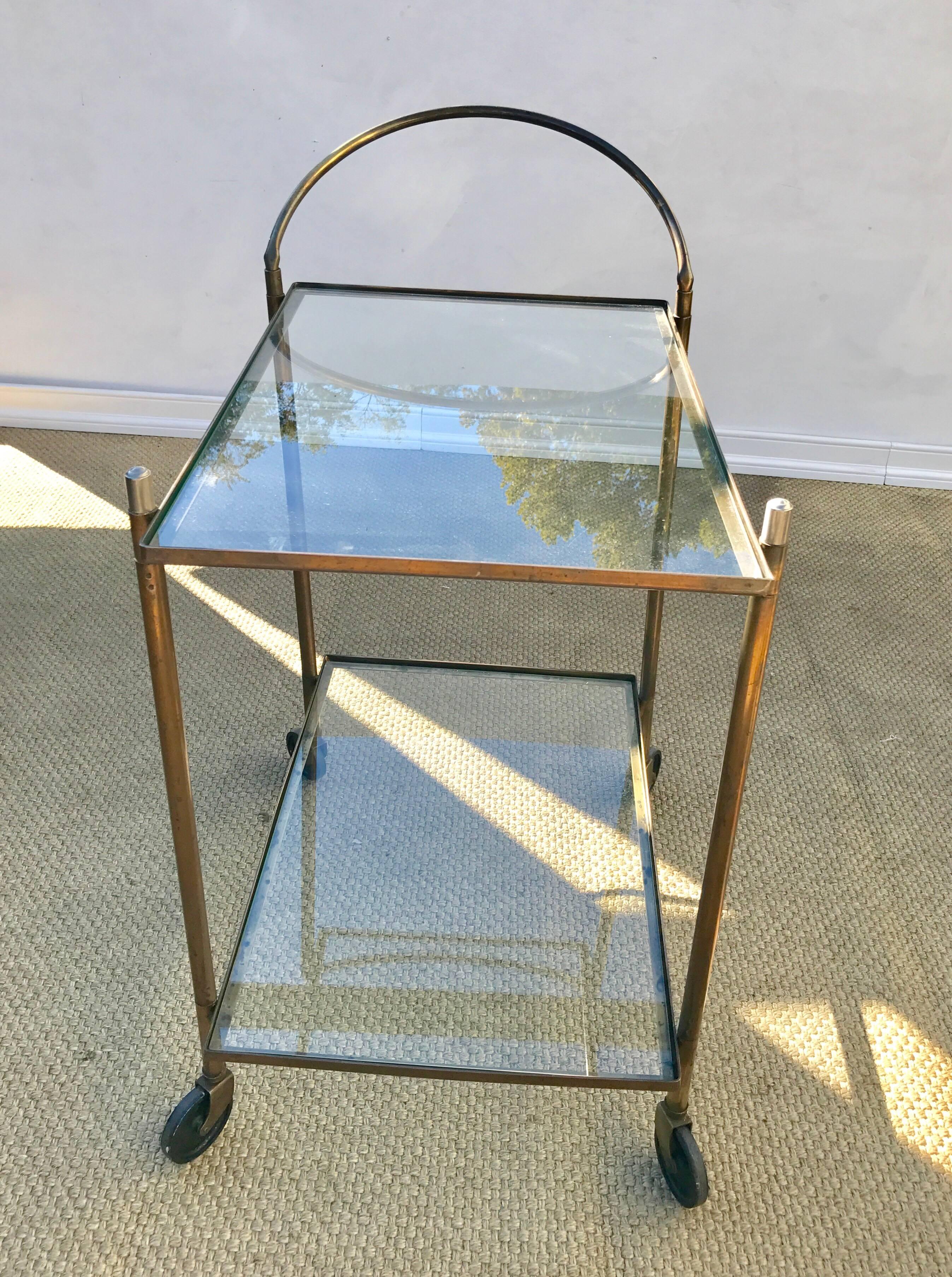 American Vintage Brass Copper Bar Cart For Sale