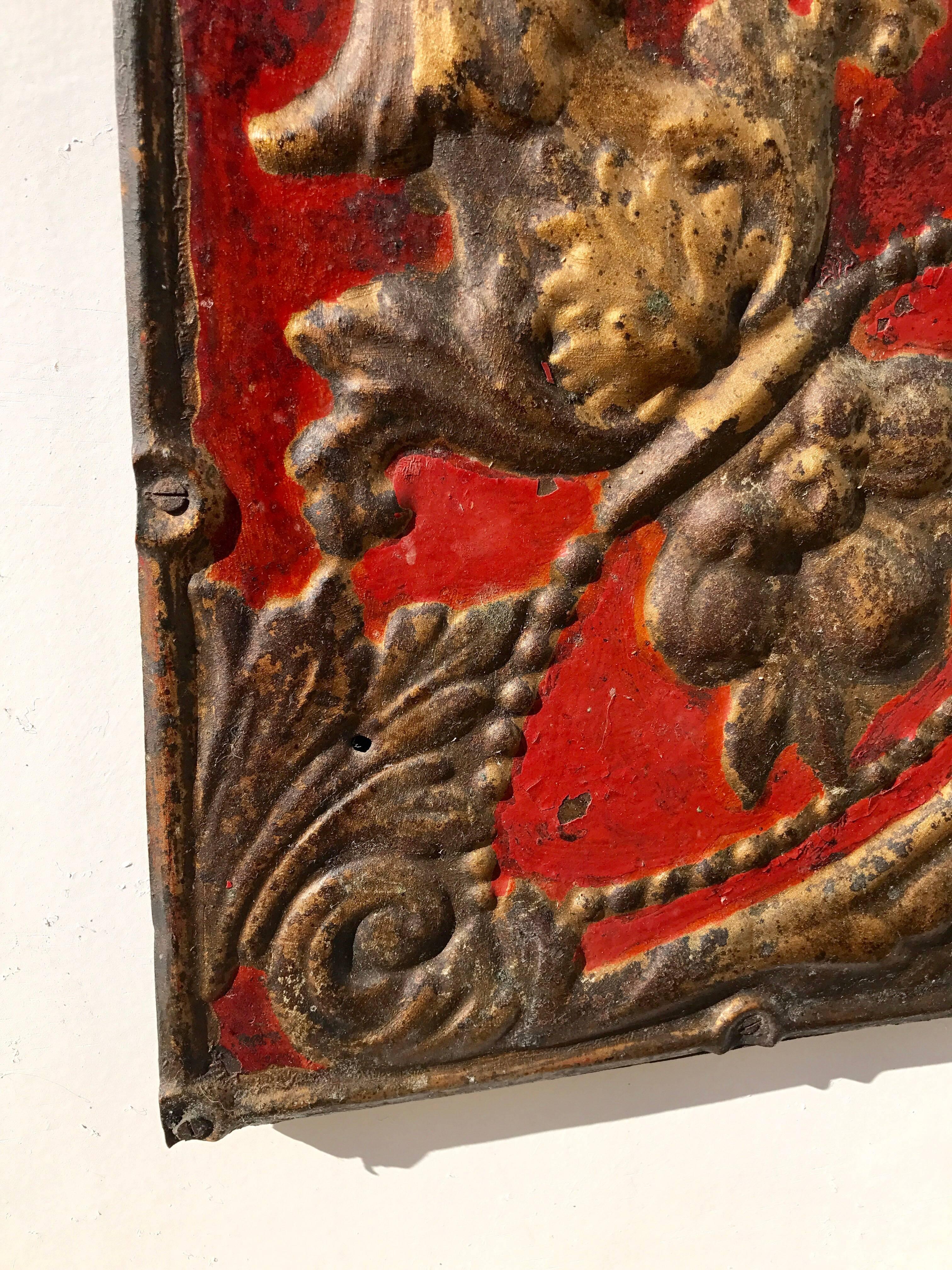 Repoussé Antique Ceiling Tile as Decorative Wall Objet