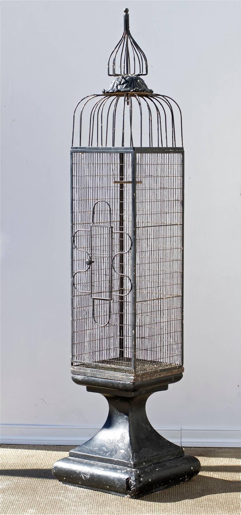 Impressive Bird Cage on Stand in The Manner of Weinberg In Fair Condition For Sale In Charlottesville, VA