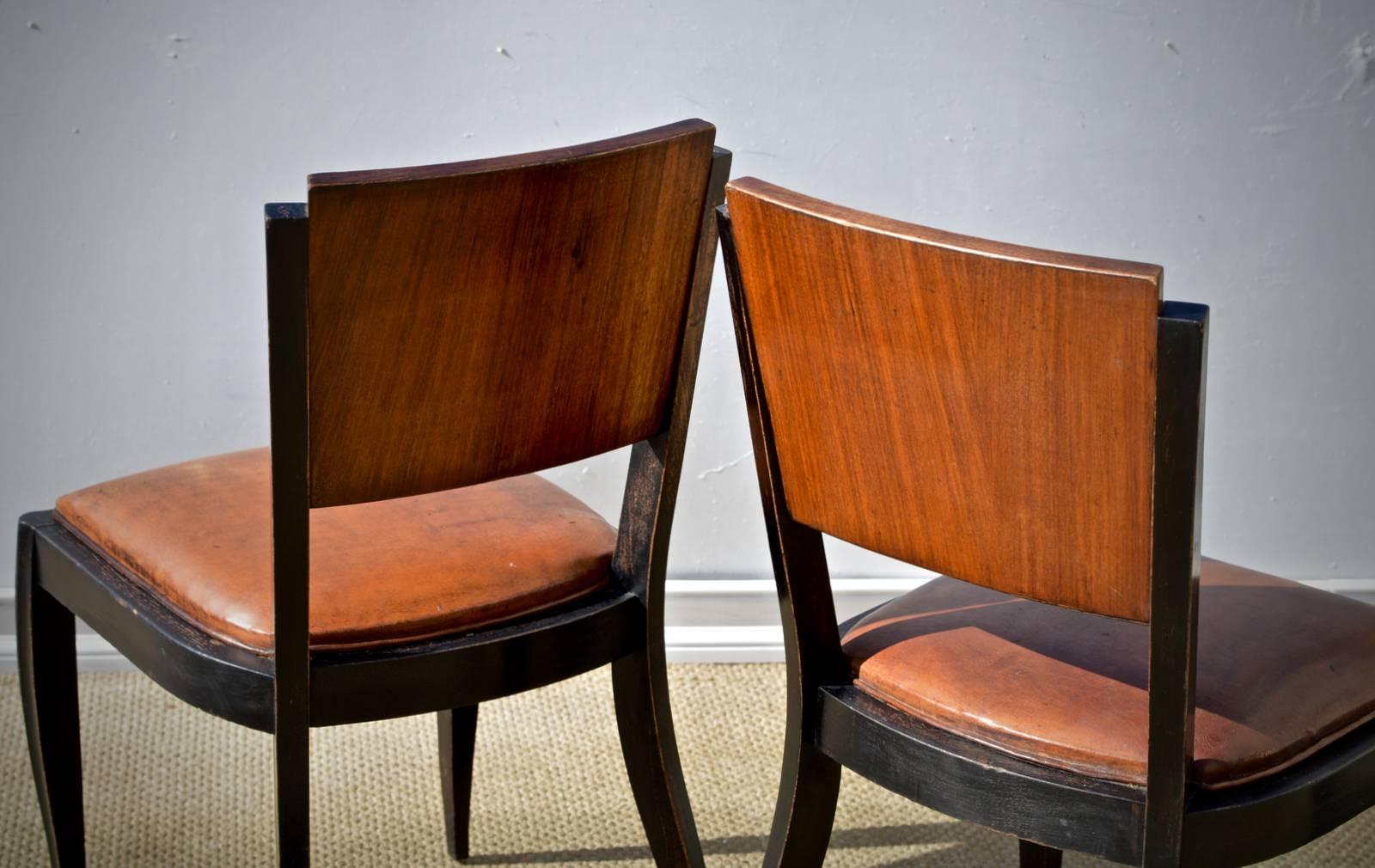 20th Century Ebonized Art Deco Style Side Chairs, Pair
