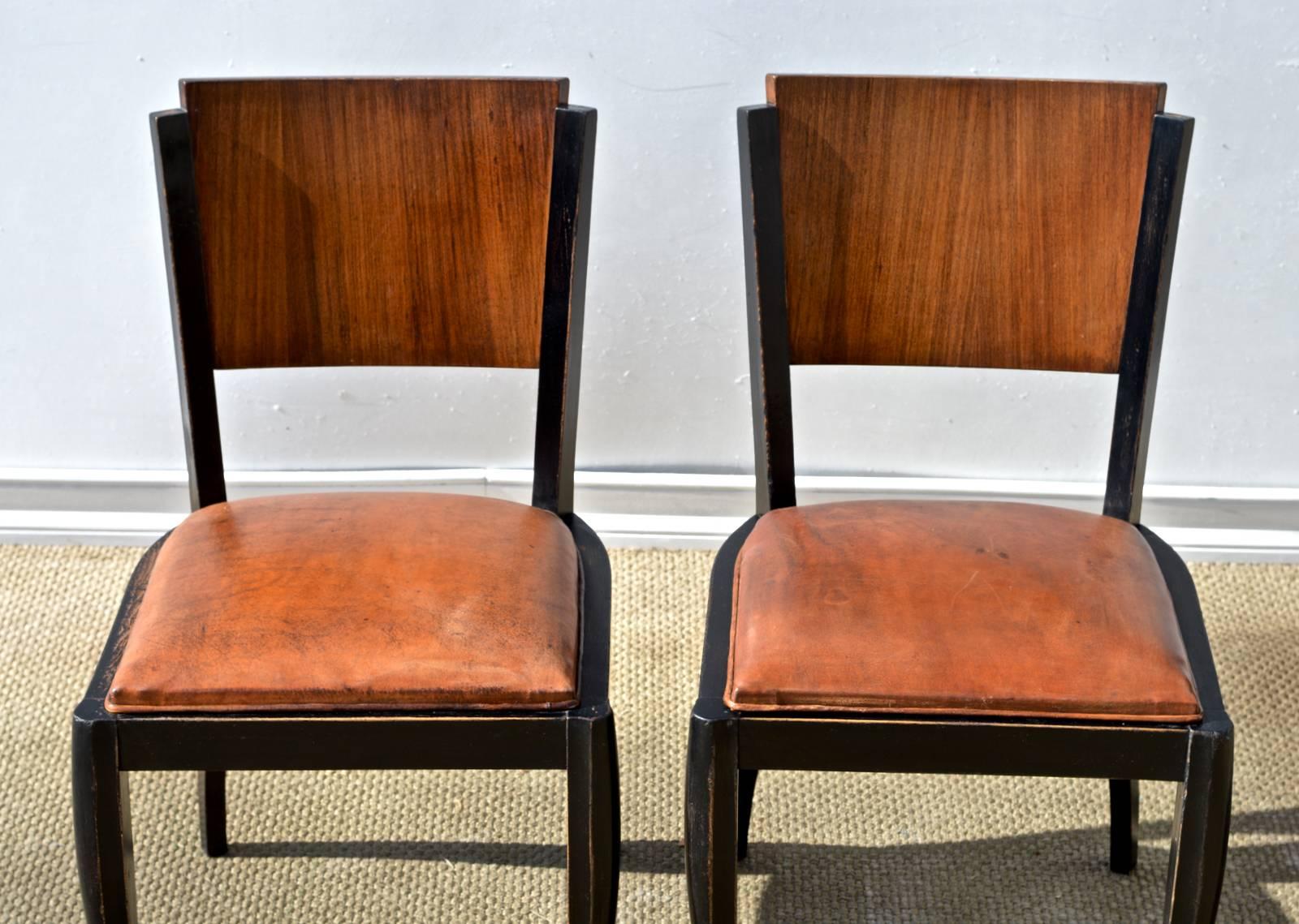 Wood Ebonized Art Deco Style Side Chairs, Pair
