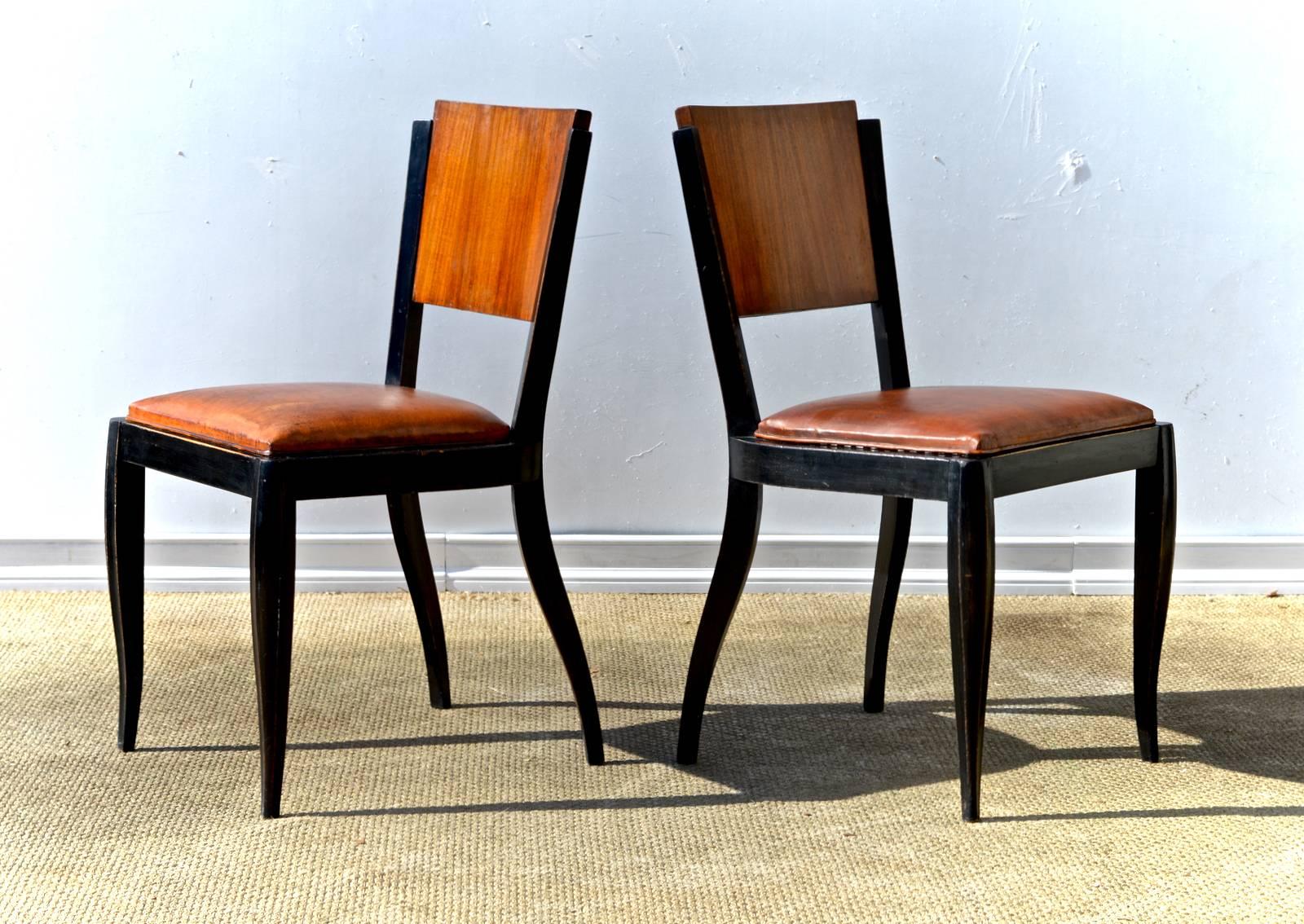 Ebonized Art Deco Style Side Chairs, Pair In Good Condition In Charlottesville, VA