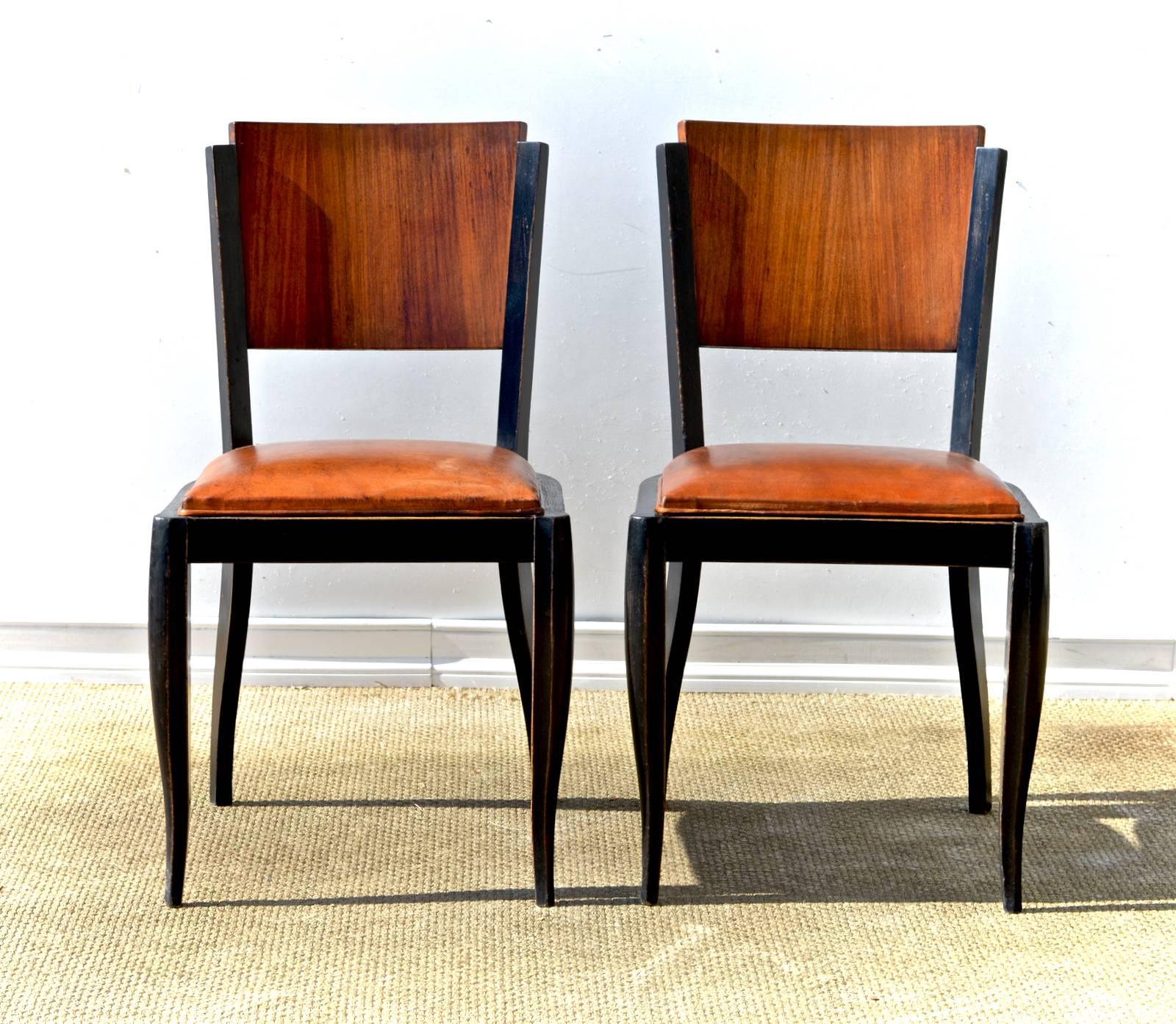 French Ebonized Art Deco Style Side Chairs, Pair