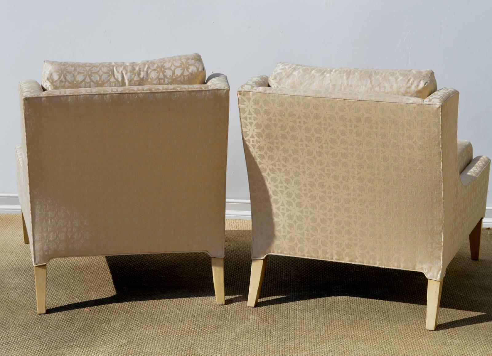 20th Century Slipper Chairs in Quatrefoil Silk Fabric, a Pair