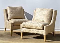 Slipper Chairs in Quatrefoil Silk Fabric, a Pair