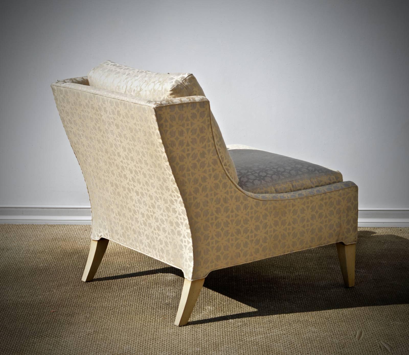 Slipper Chairs in Quatrefoil Silk Fabric, a Pair In Good Condition In Charlottesville, VA