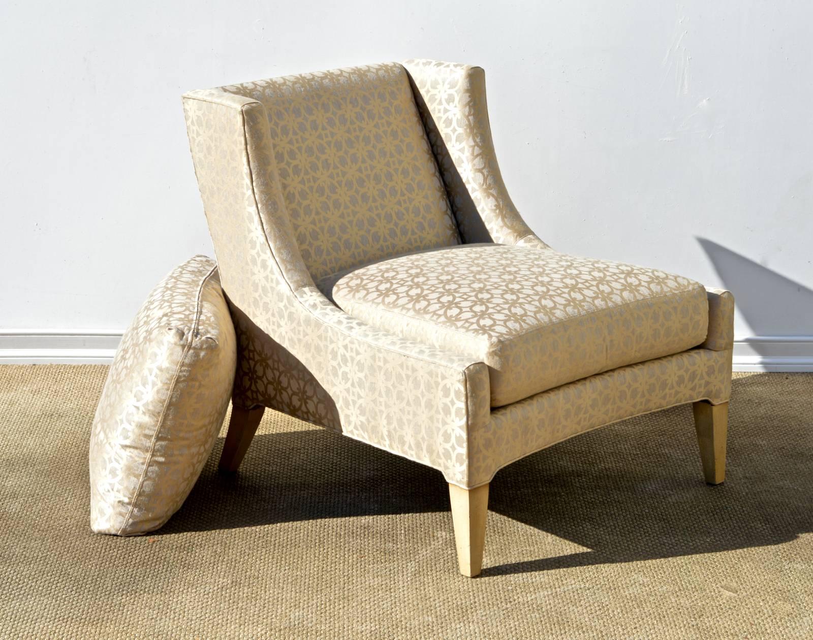 Slipper Chairs in Quatrefoil Silk Fabric, a Pair 1