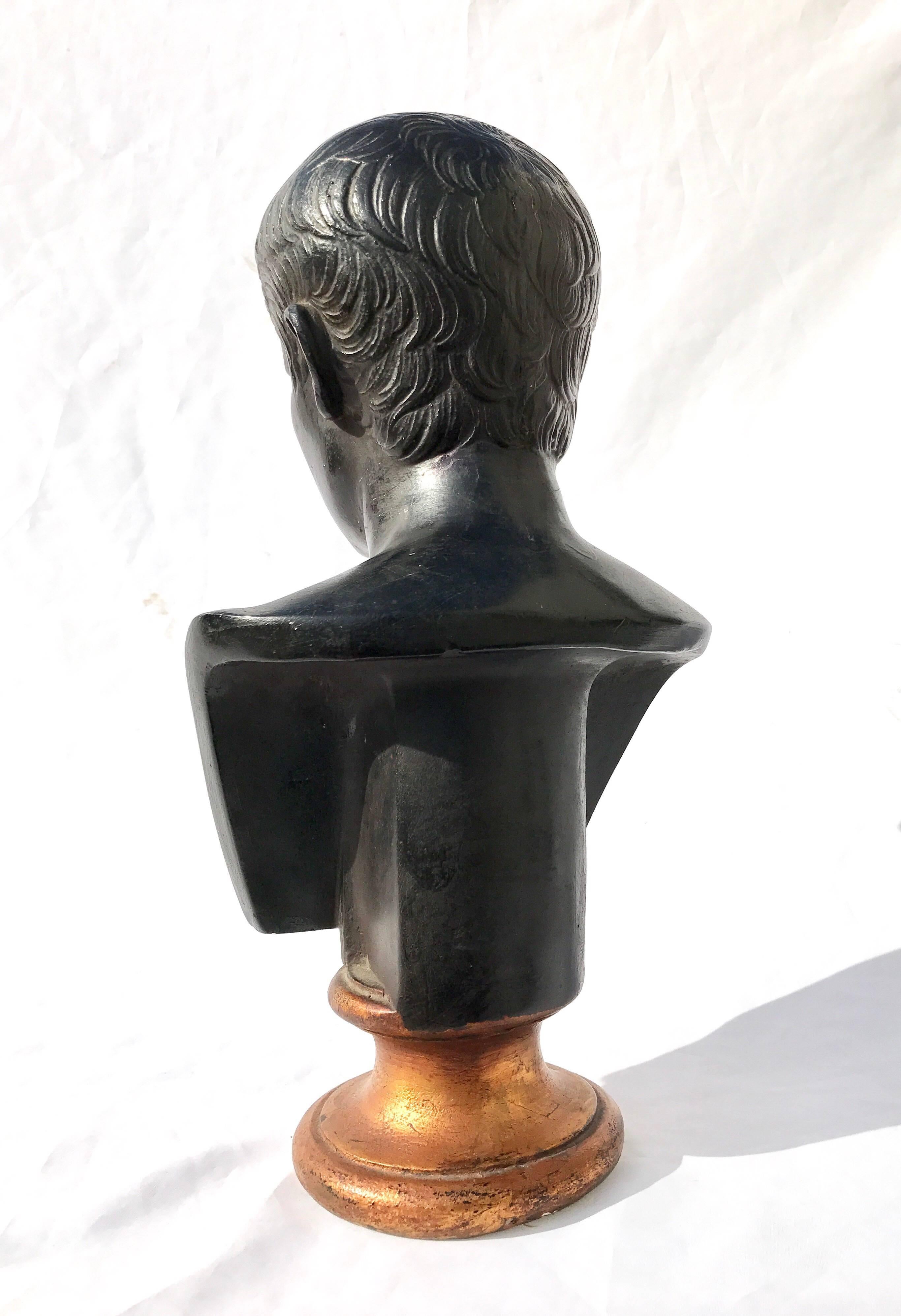 20th Century Classical Figural Bust in Black Plaster