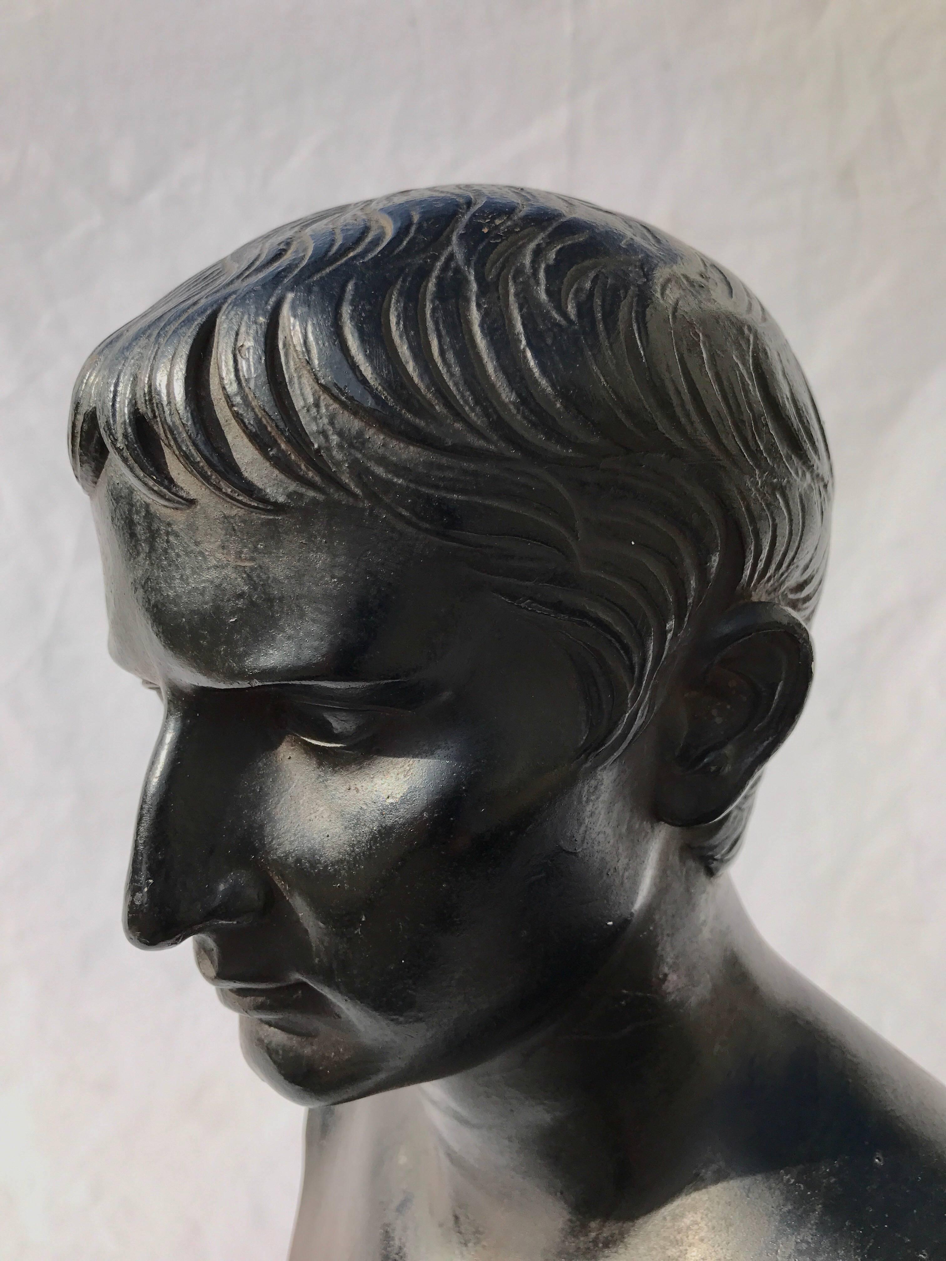 Classical Greek Classical Figural Bust in Black Plaster