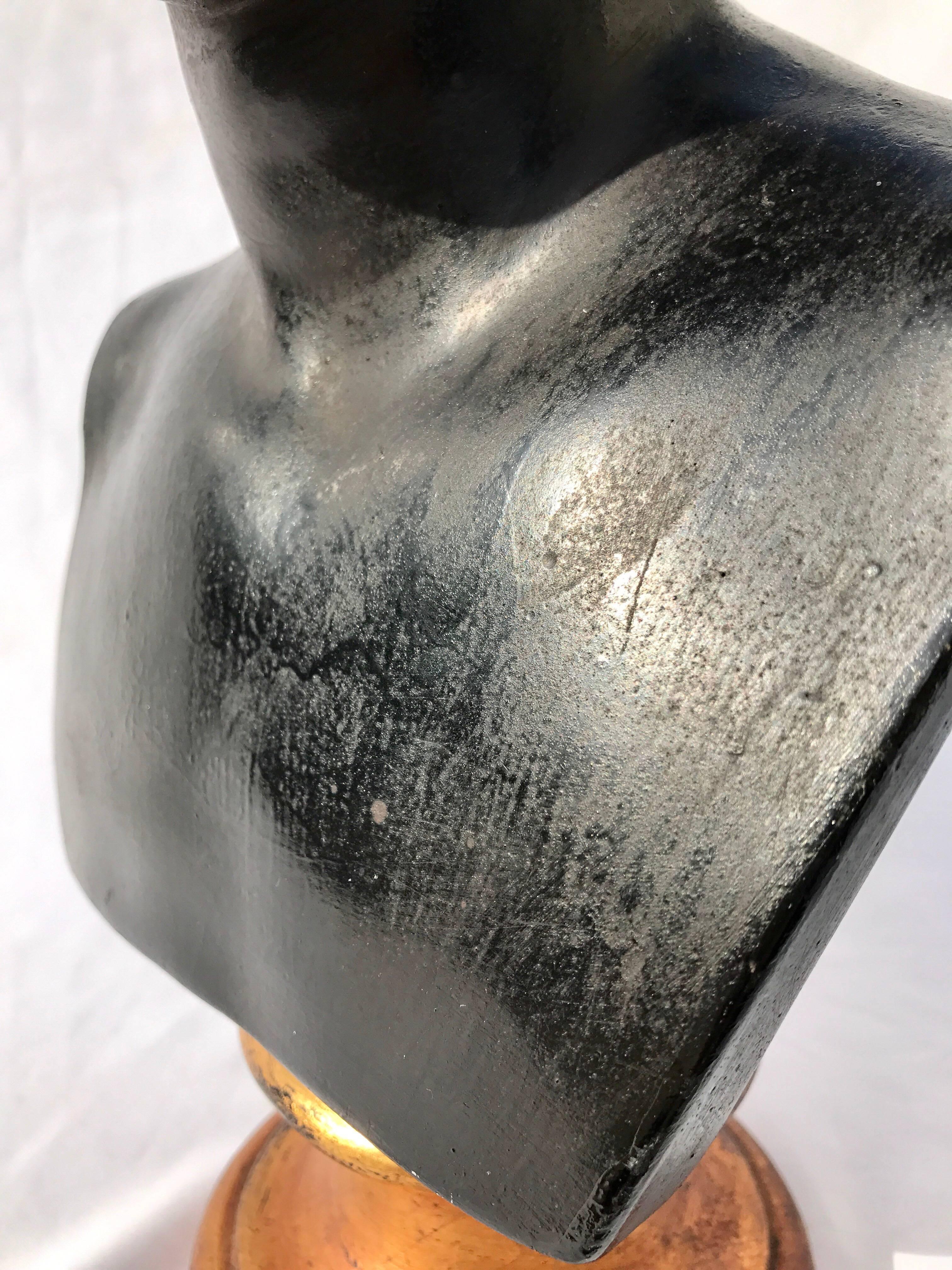Italian Classical Figural Bust in Black Plaster