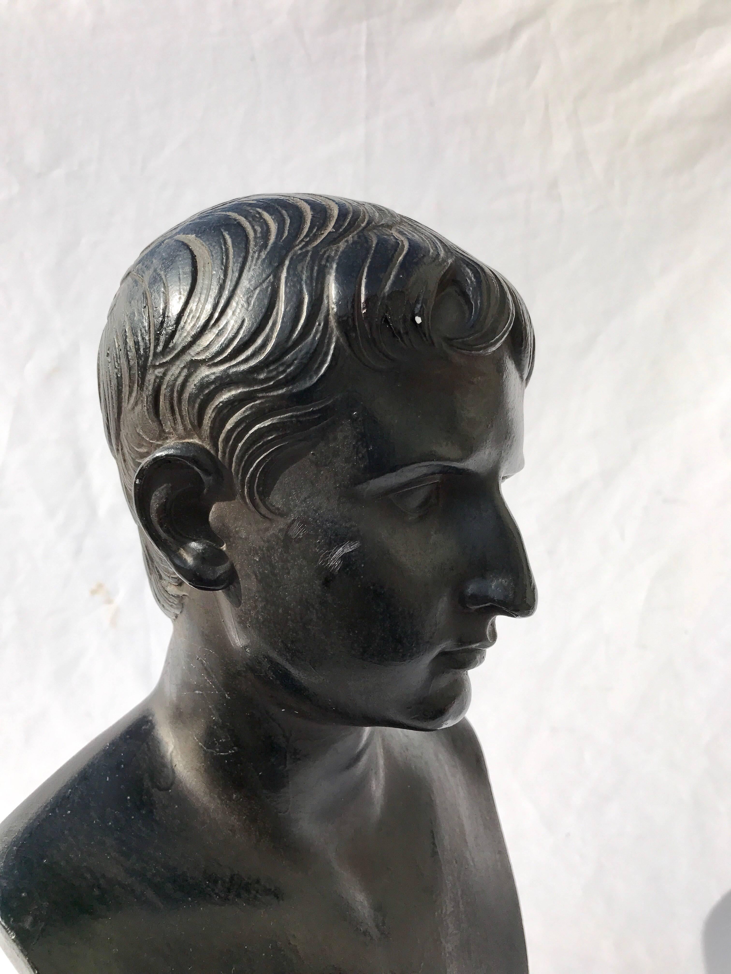 Classical Figural Bust in Black Plaster In Good Condition In Charlottesville, VA