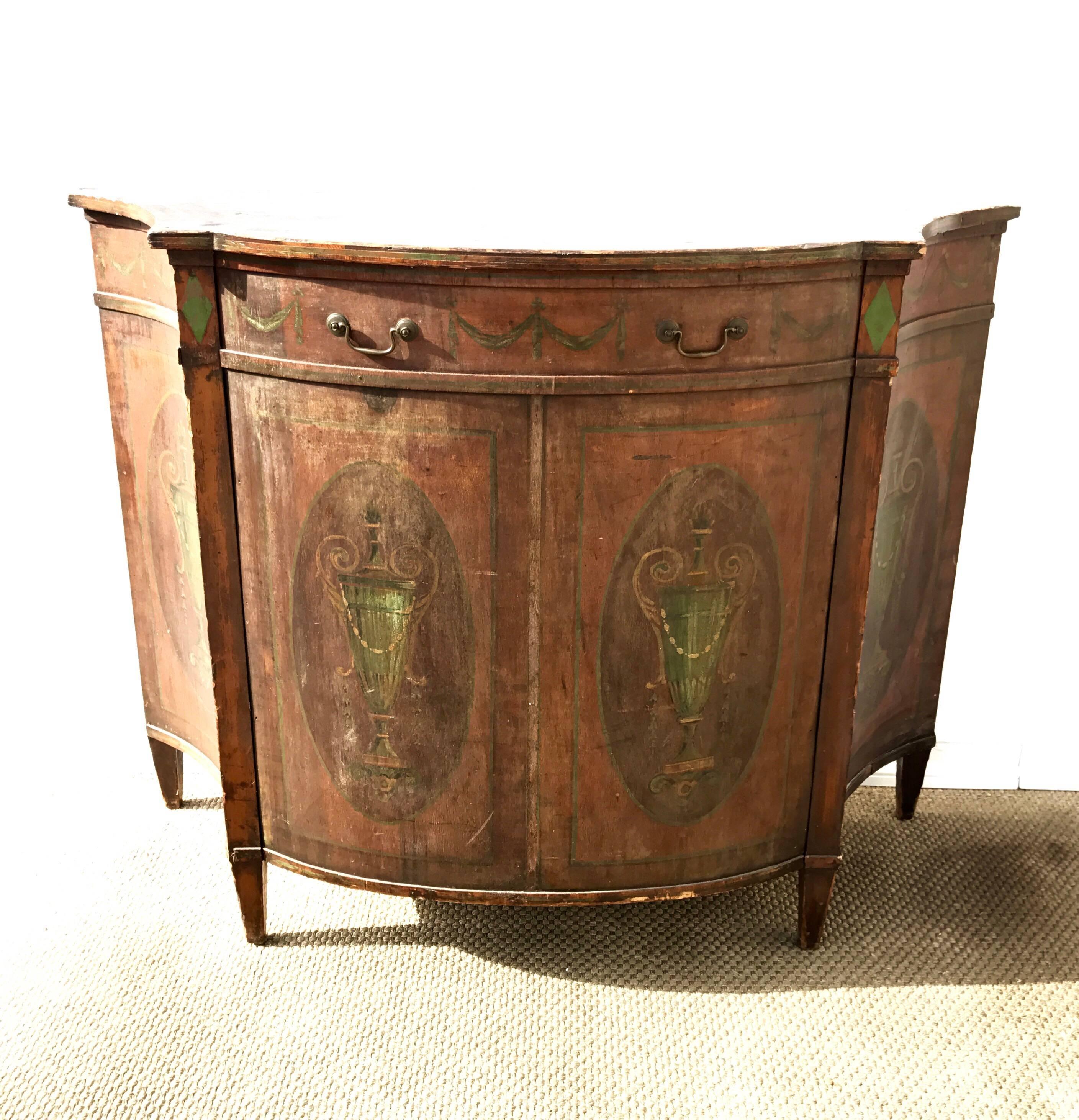 Unusual prop house made cabinet or vanity in the Adams taste. The hand painted and whimsical 