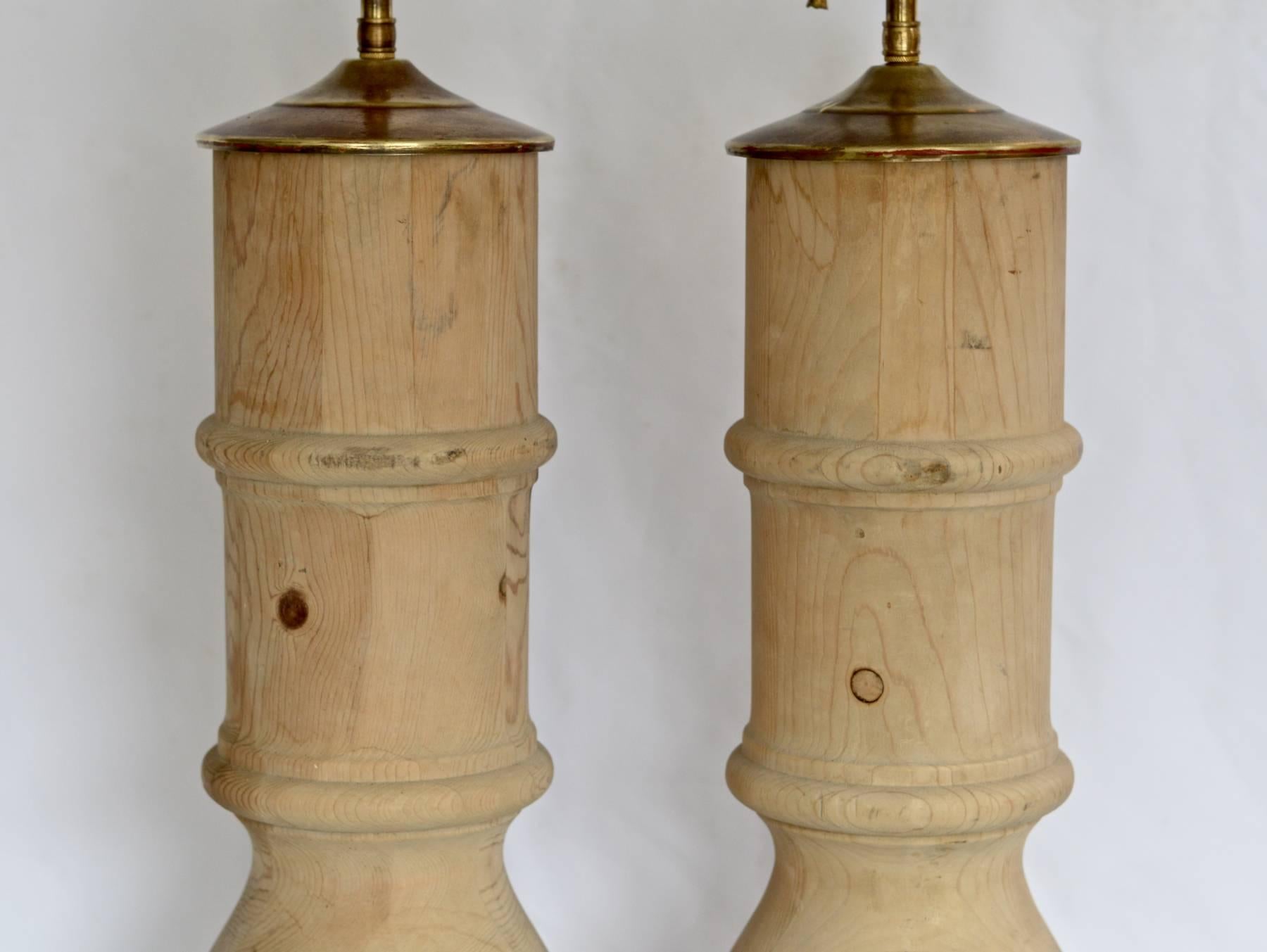  Pine Architectural Table Lamps, Pair In Good Condition In Charlottesville, VA