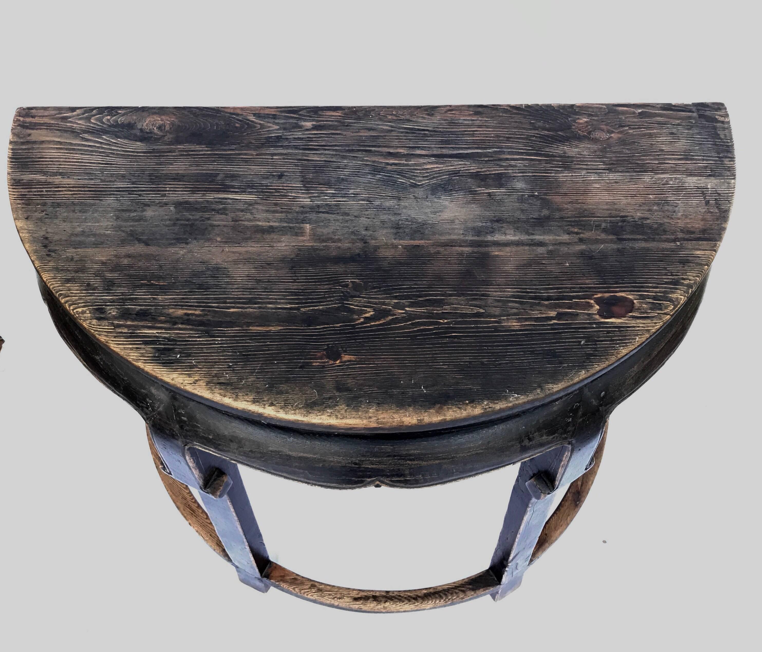 Painted Ebonized Chinese Export Demilune Console Table