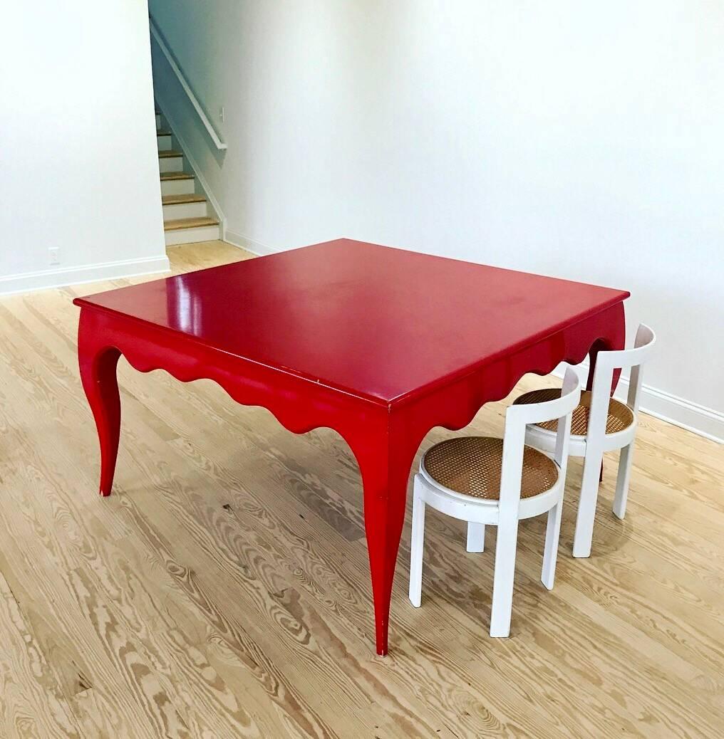 Lacquered Square Dining Room Table of Large Scale with Cabriole Legs For Sale
