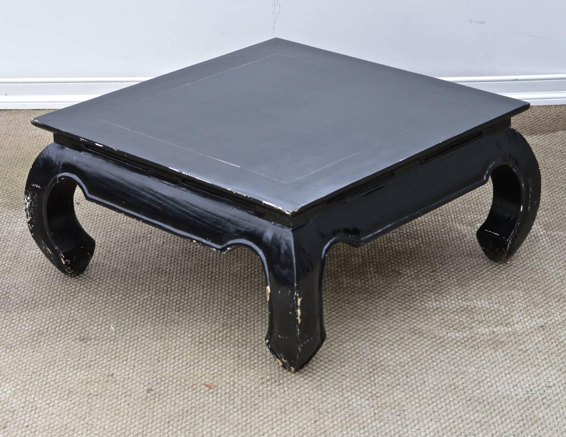 Square Ming Style Coffee Table with Rustic Ebonized Finish In Good Condition In Charlottesville, VA