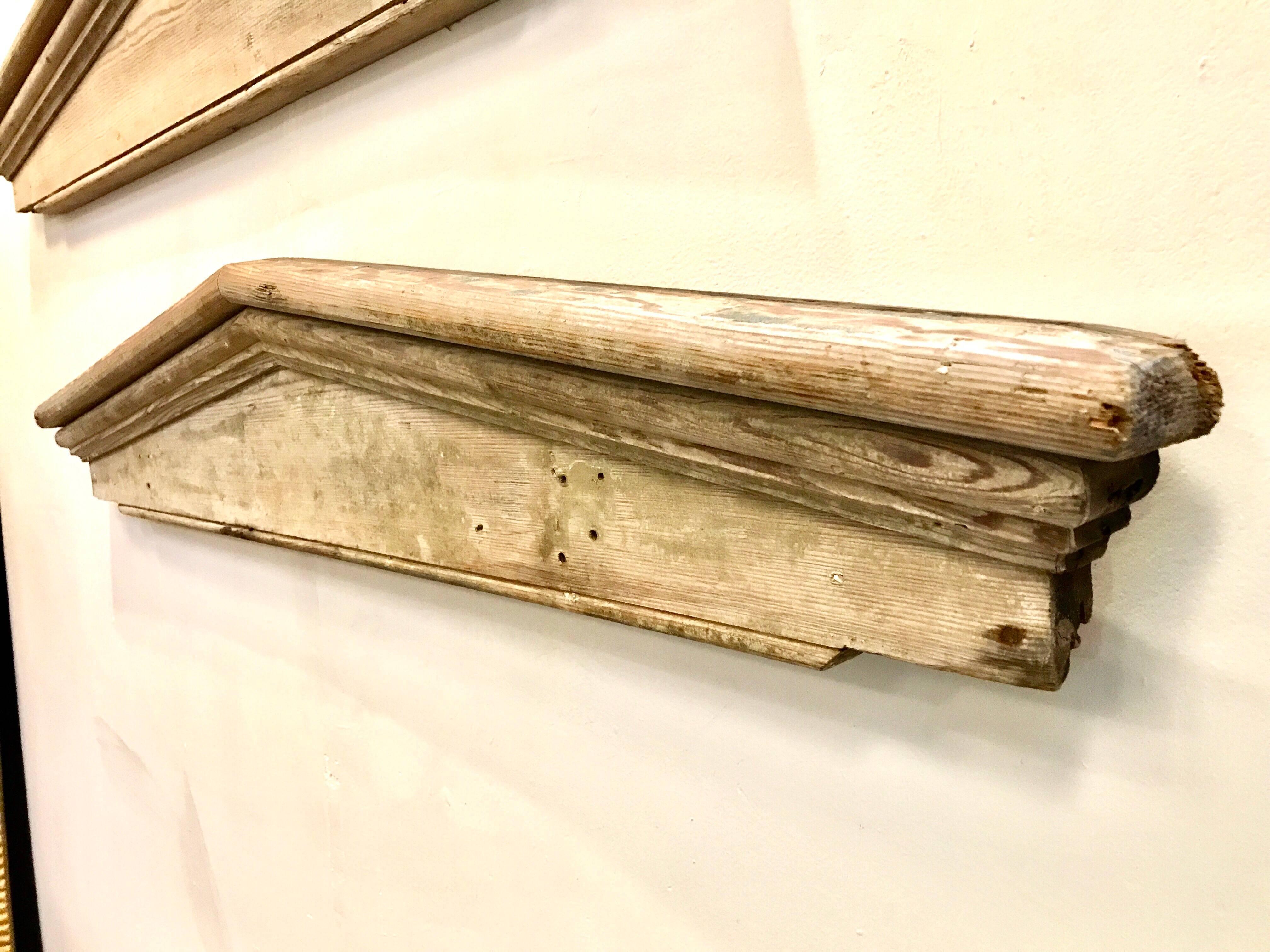 Rustic Architectural Pediments of Whitewashed Pine, Pair