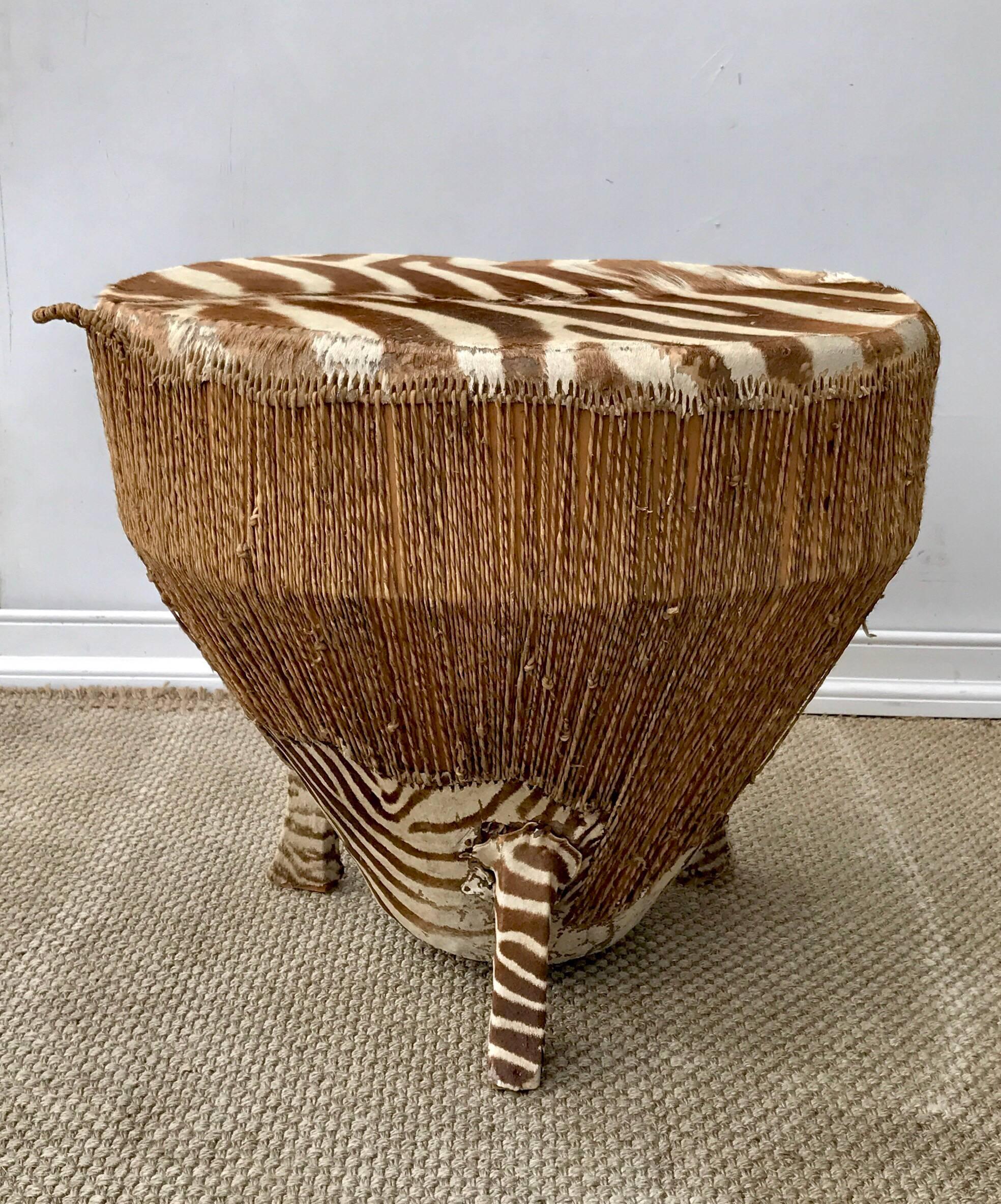 Hand-Knotted Zebra Hide Side Table in the Bohemian Chic Taste