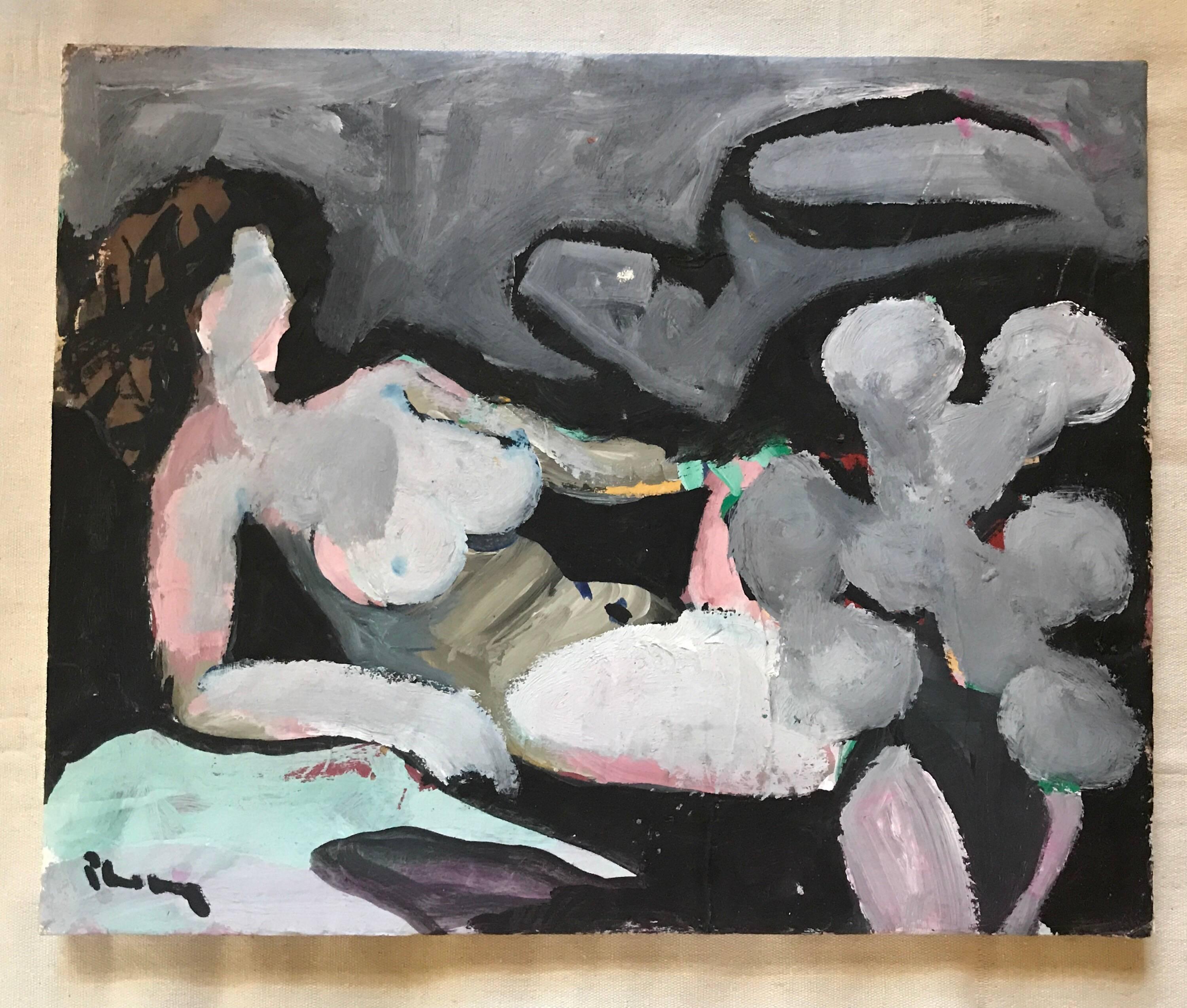 A lovely mixed media painting on paper of a reclined nude in the modern taste. The worked is housed and framed within an acrylic shadowbox frame. Signed but artist unknown to me. Perhaps you will discover a gem within the art world with this piece.