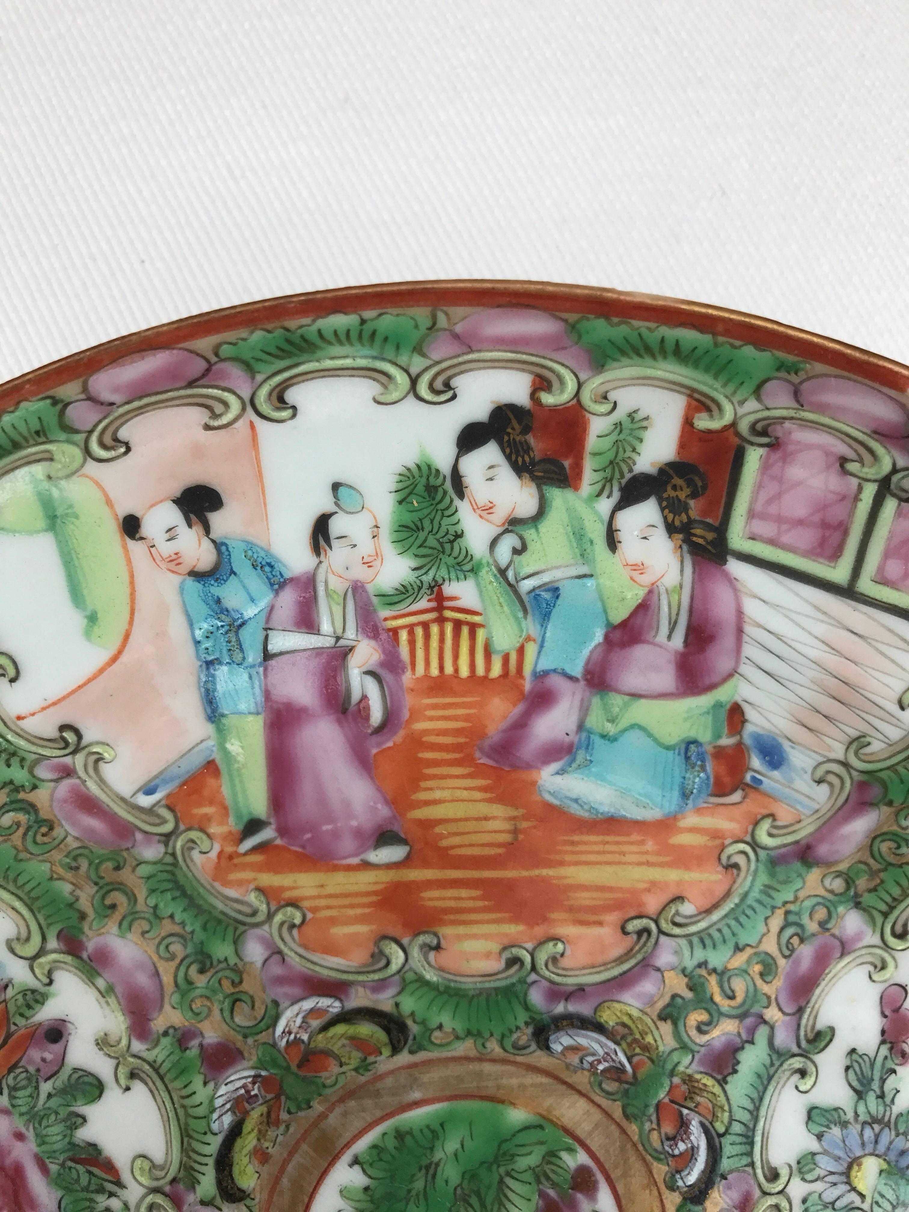 Porcelain Chinese Export Rose Mandarin Saucer Dish, Mid 20th Century