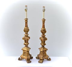 19th Century Italian Giltwood Candlestick Lamps
