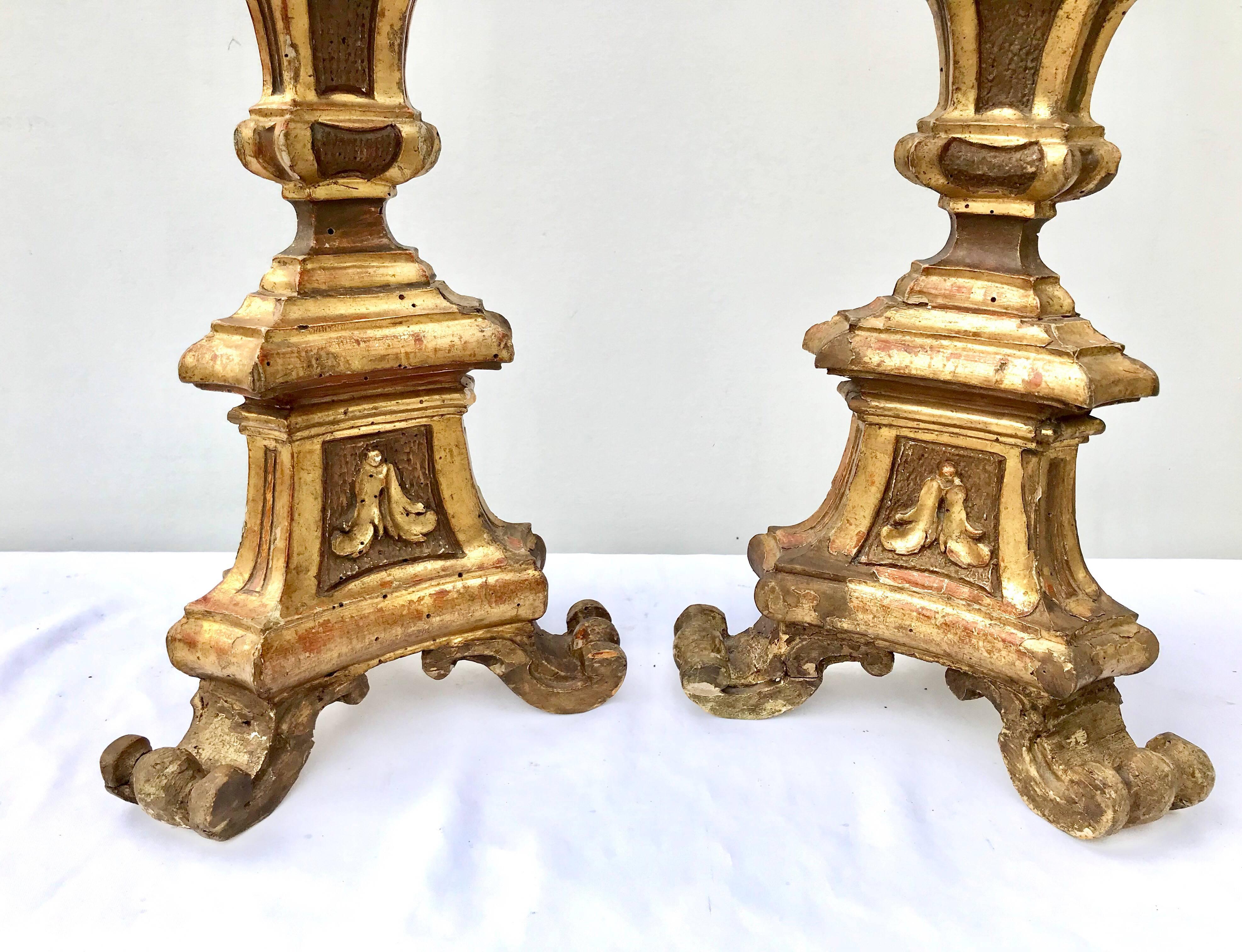 19th Century Italian Giltwood Candlestick Lamps 4