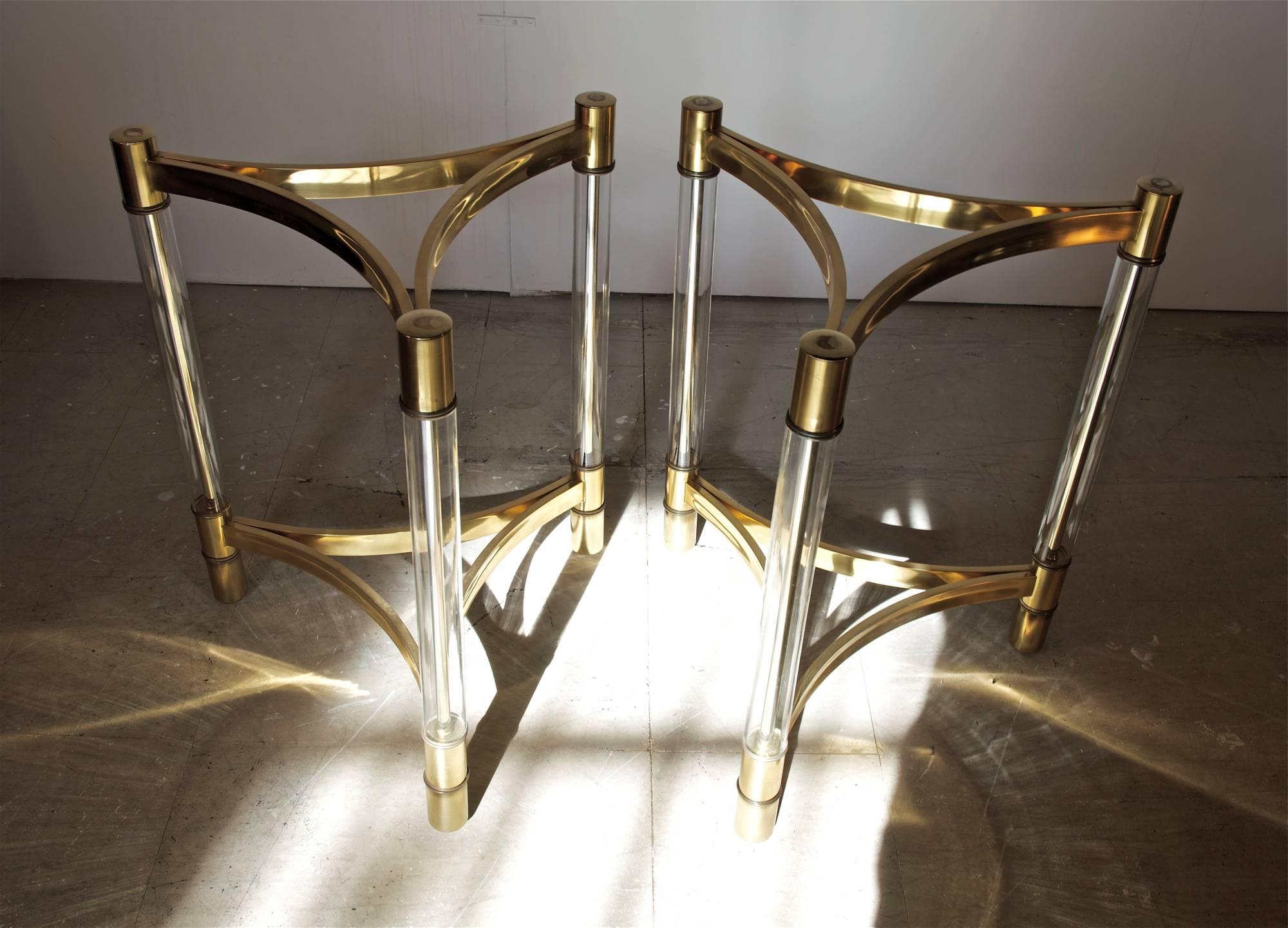 Brass and Glass Tripod Base Table Pair In Good Condition In Charlottesville, VA
