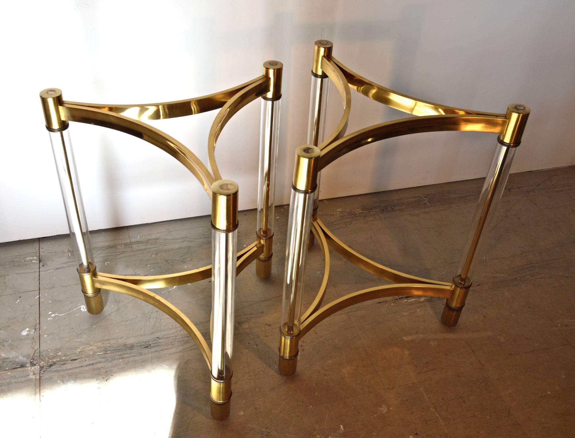 20th Century Brass and Glass Tripod Base Table Pair