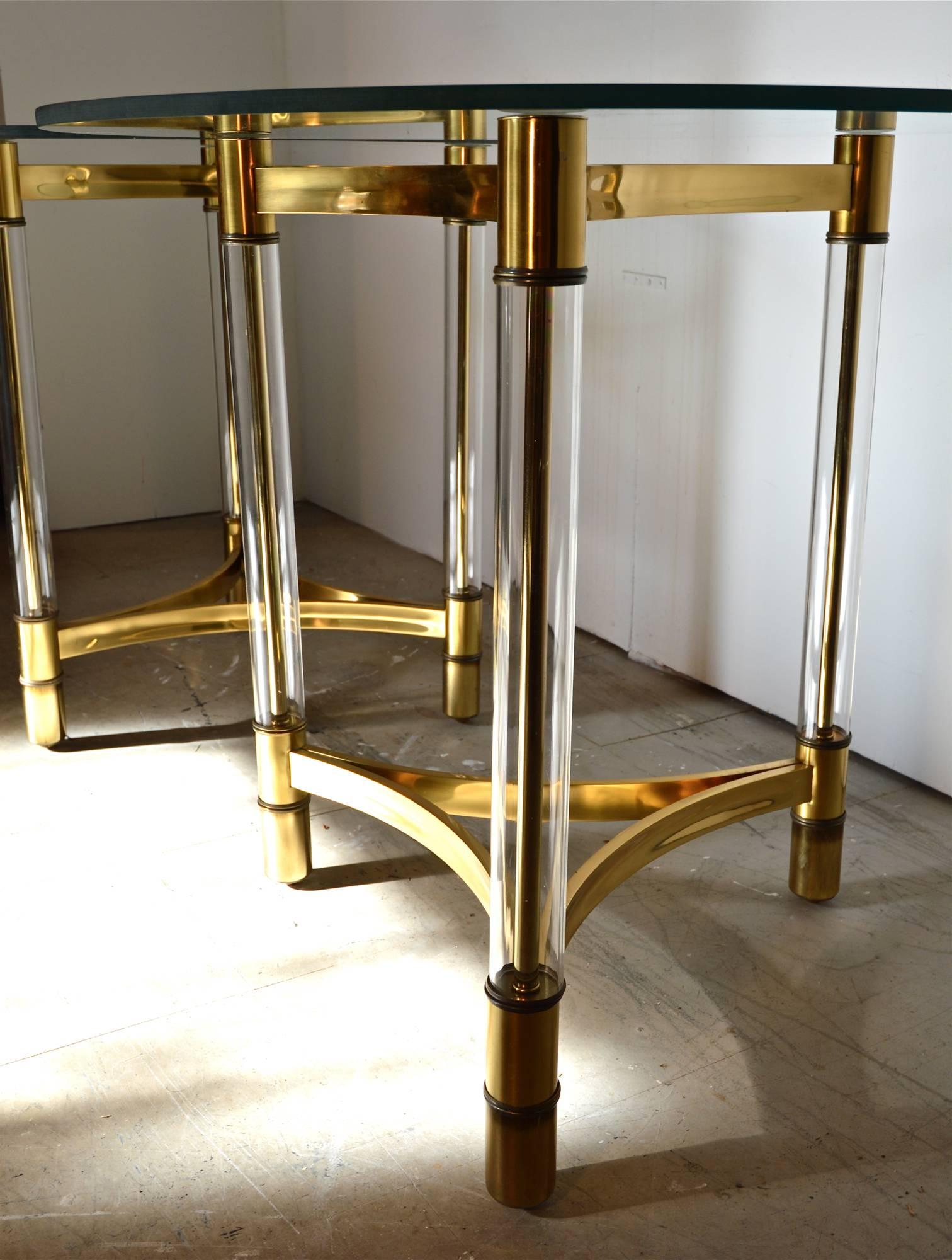 Brass and Glass Tripod Base Table Pair 1