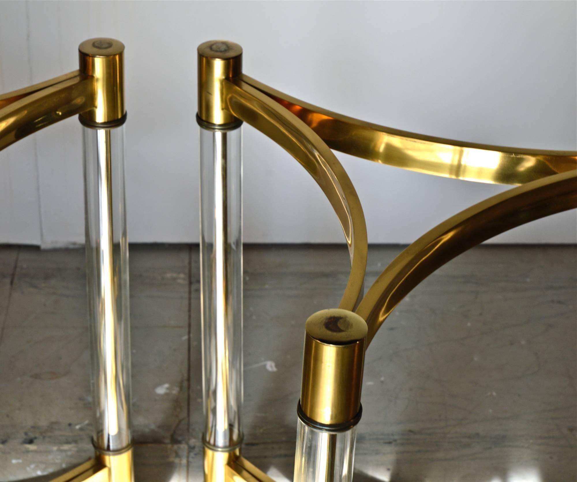 Brass and Glass Tripod Base Table Pair 3