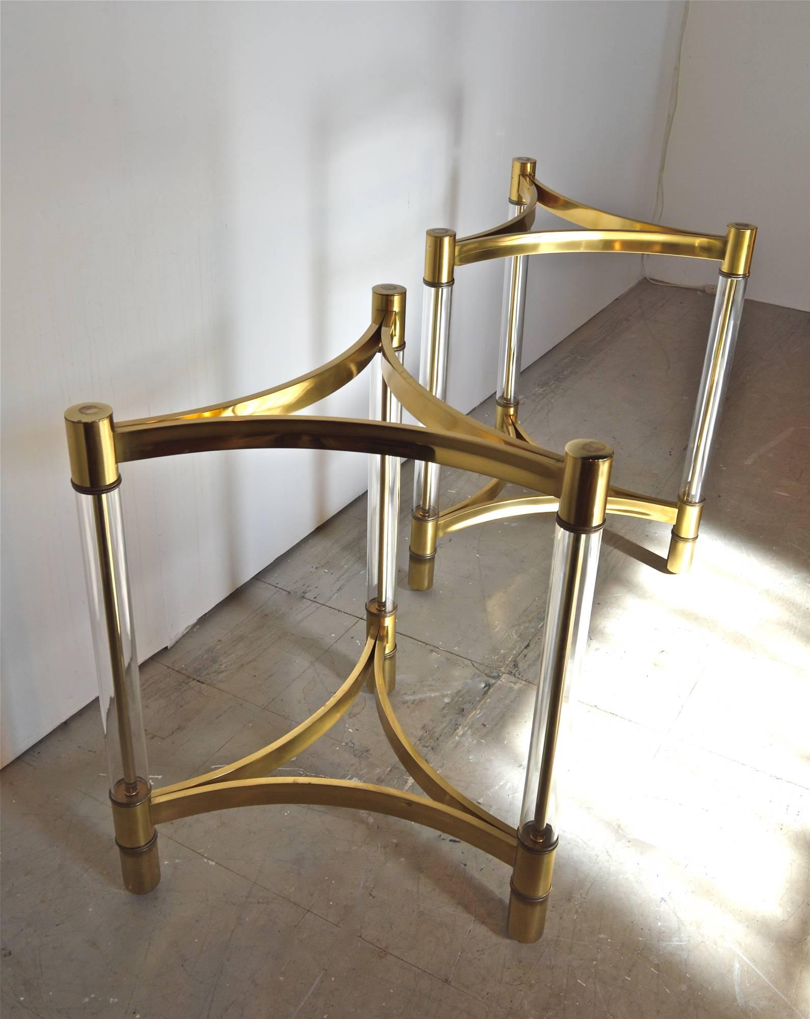 Brass and Glass Tripod Base Table Pair 2