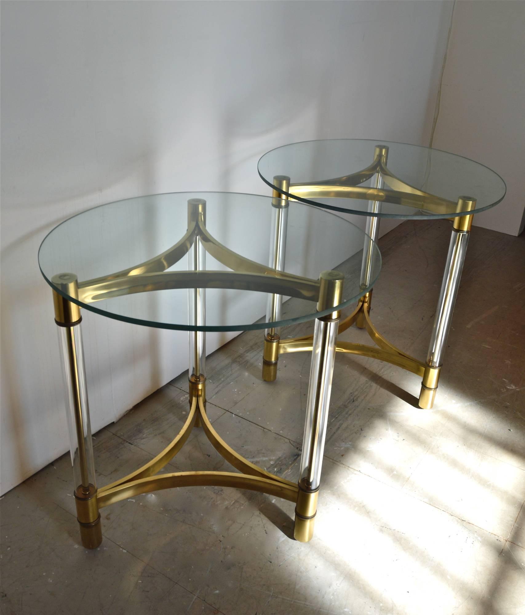American Brass and Glass Tripod Base Table Pair
