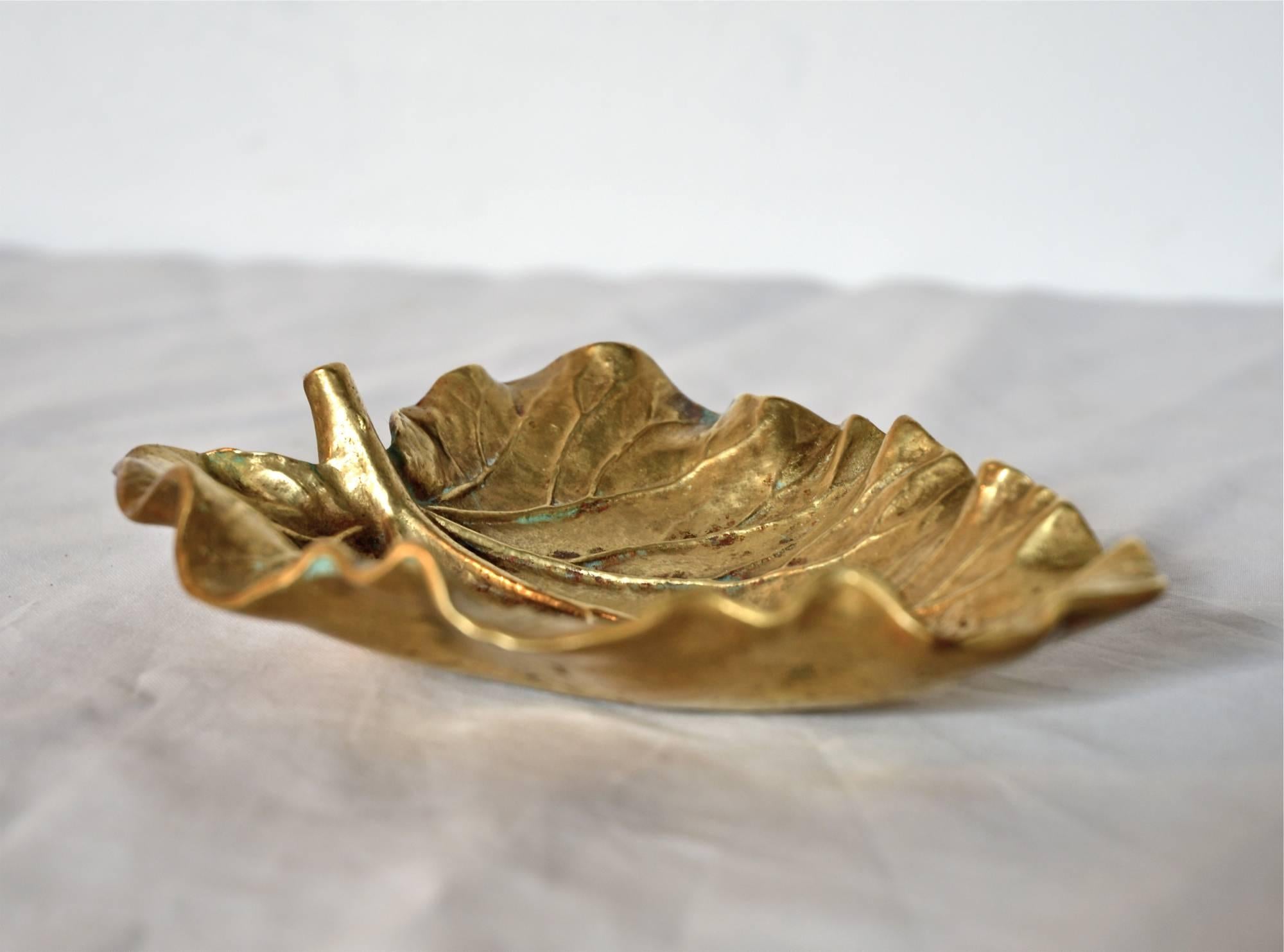 Brass Leaf Dish by Virginia Metalcrafters In Good Condition In Charlottesville, VA