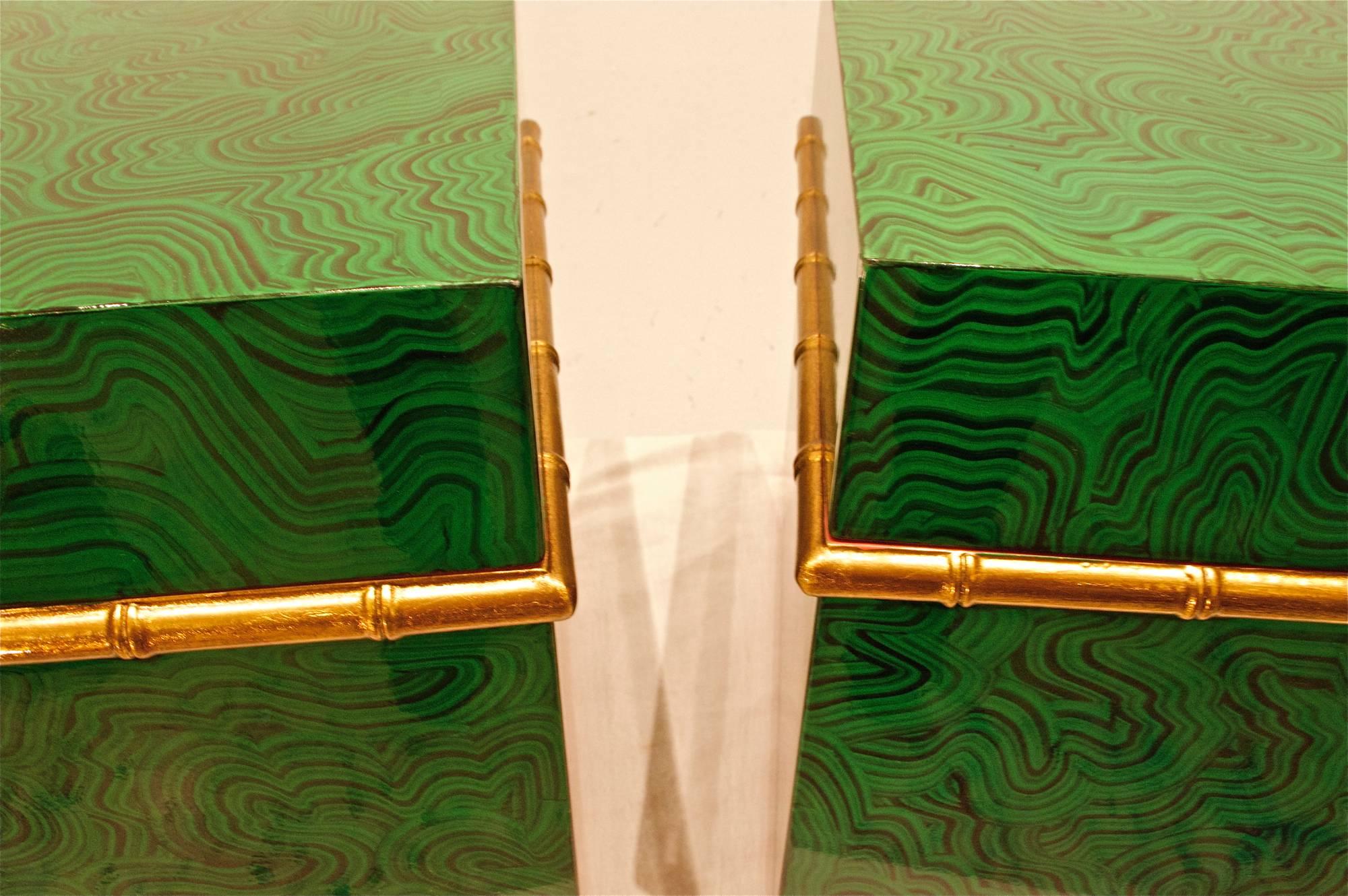 Faux Malachite Boxes, A Pair In Good Condition For Sale In Charlottesville, VA